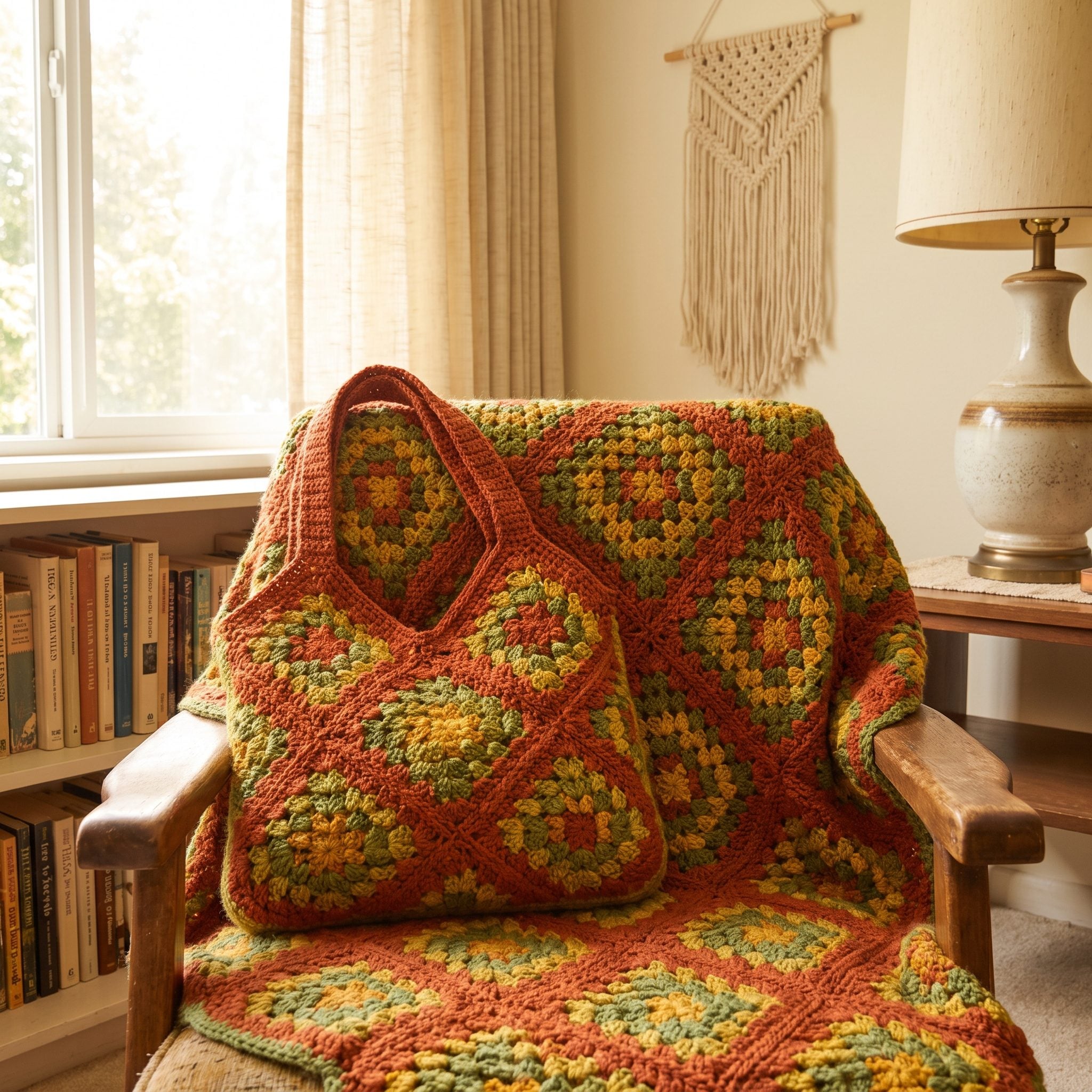 1970s multicolored crochet granny-square handbag
