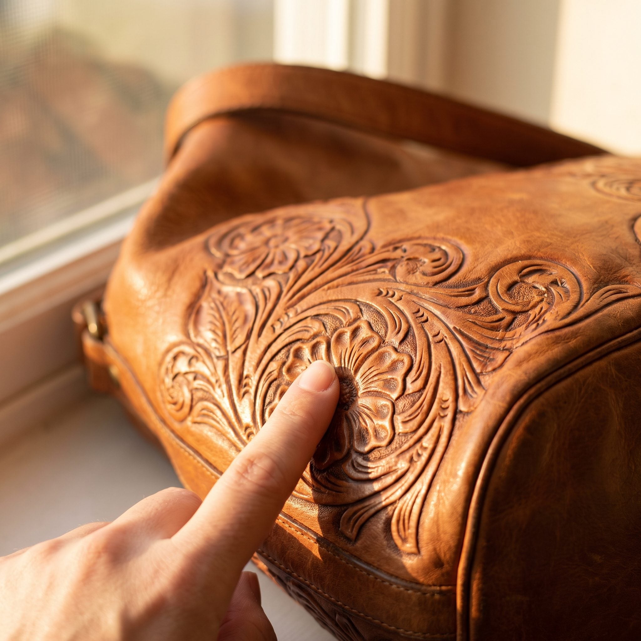 1970s tooled leather shoulder bag