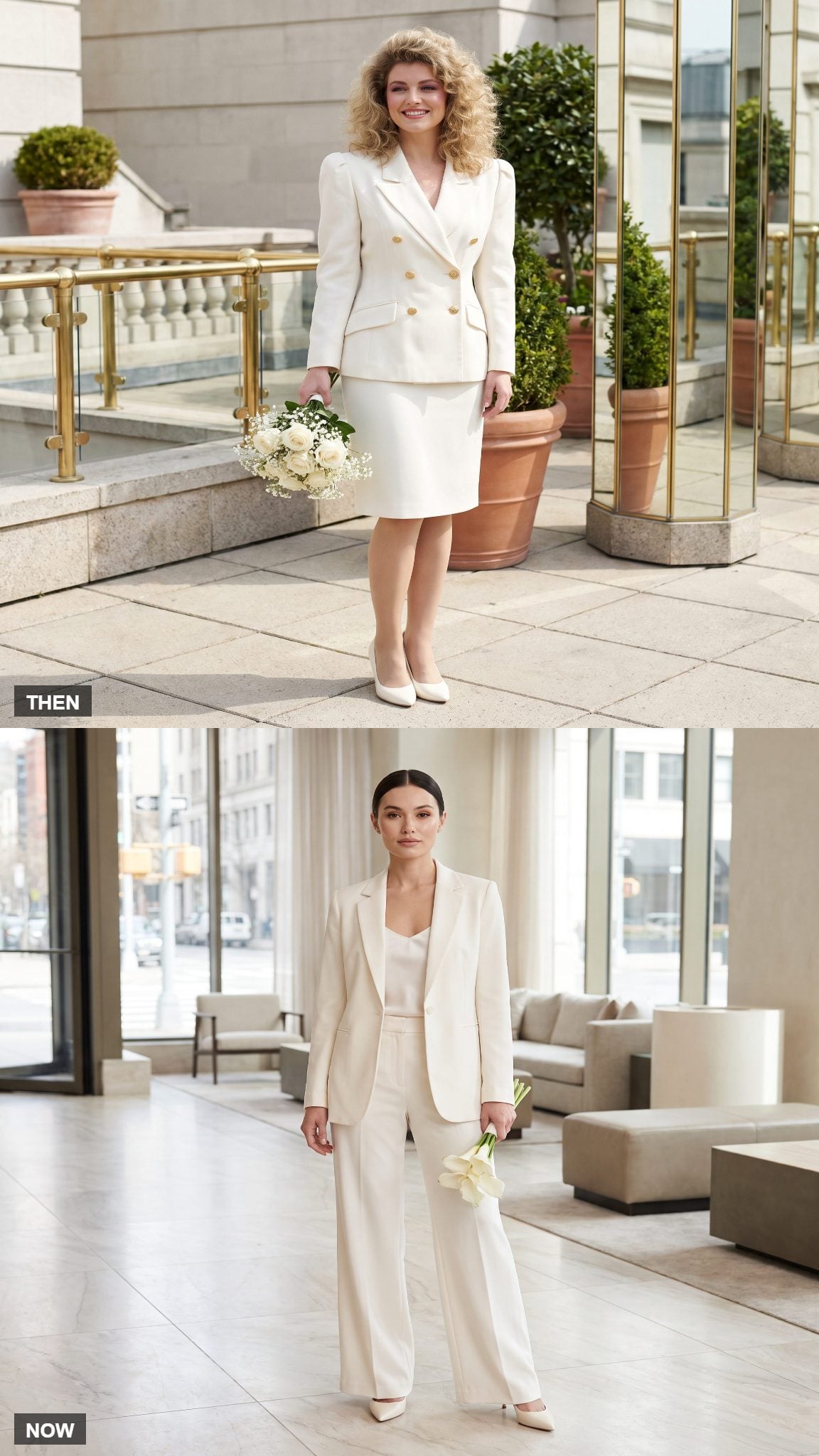 1980s Bridal Suit With Skirt → Modern Bridal Trouser Suit