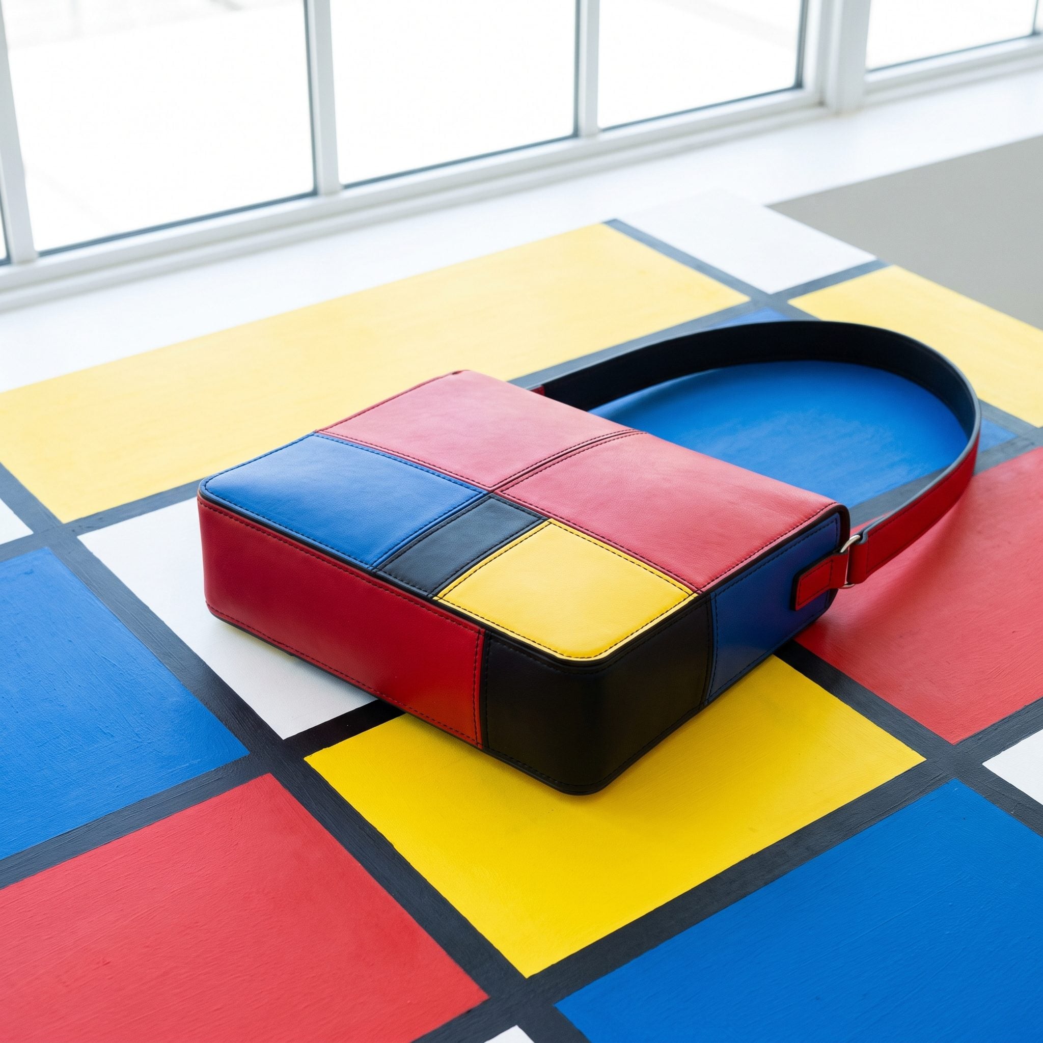 1980s bold primary-color blocked leather handbag