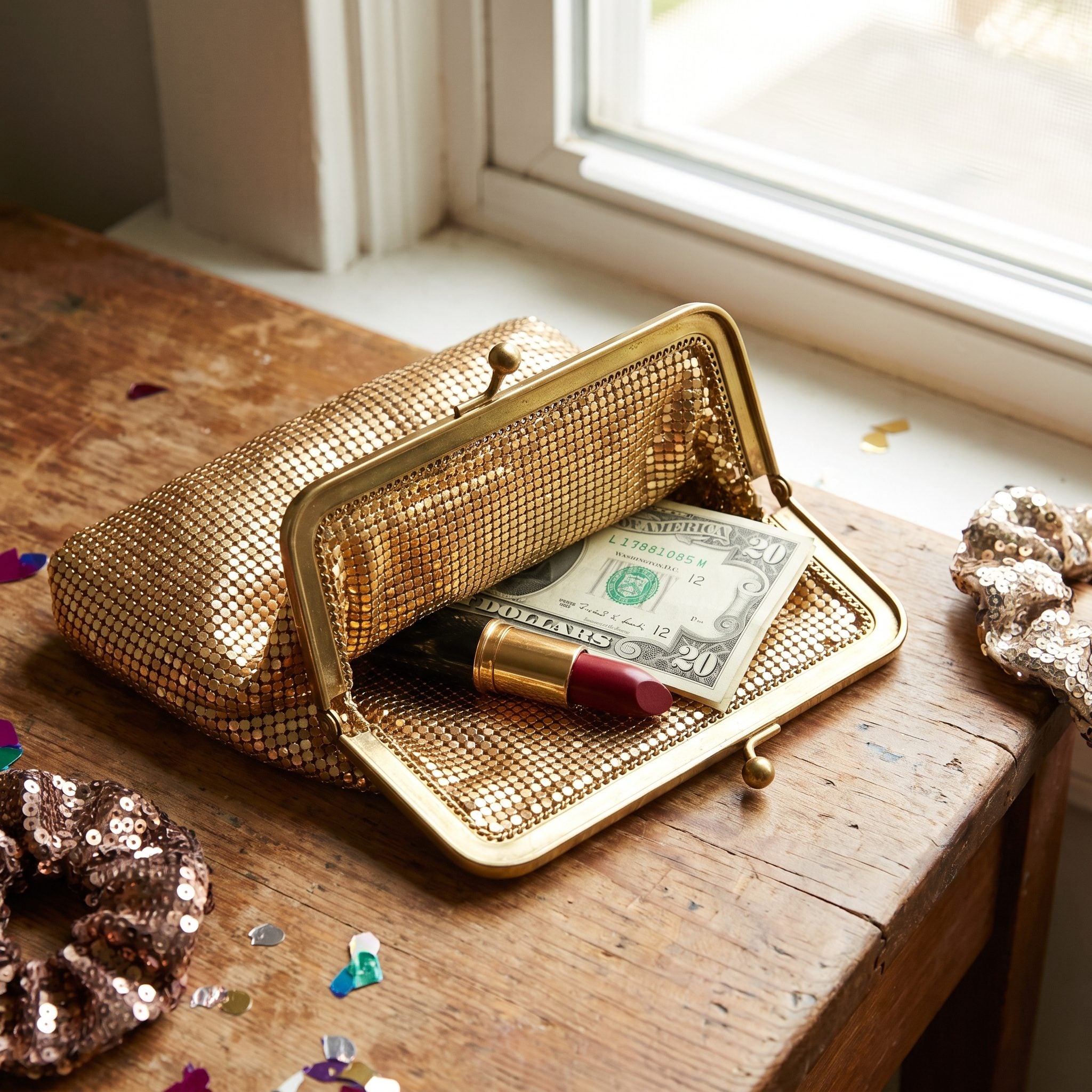 1980s small gold metallic evening handbag