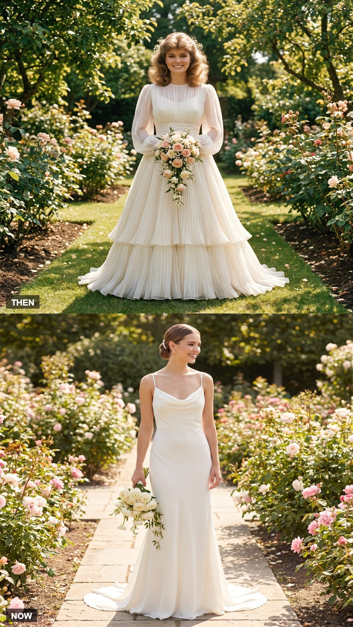 1980s Pleated-Chiffon Bridal Gown → Modern Bias-Draped Chiffon Gown