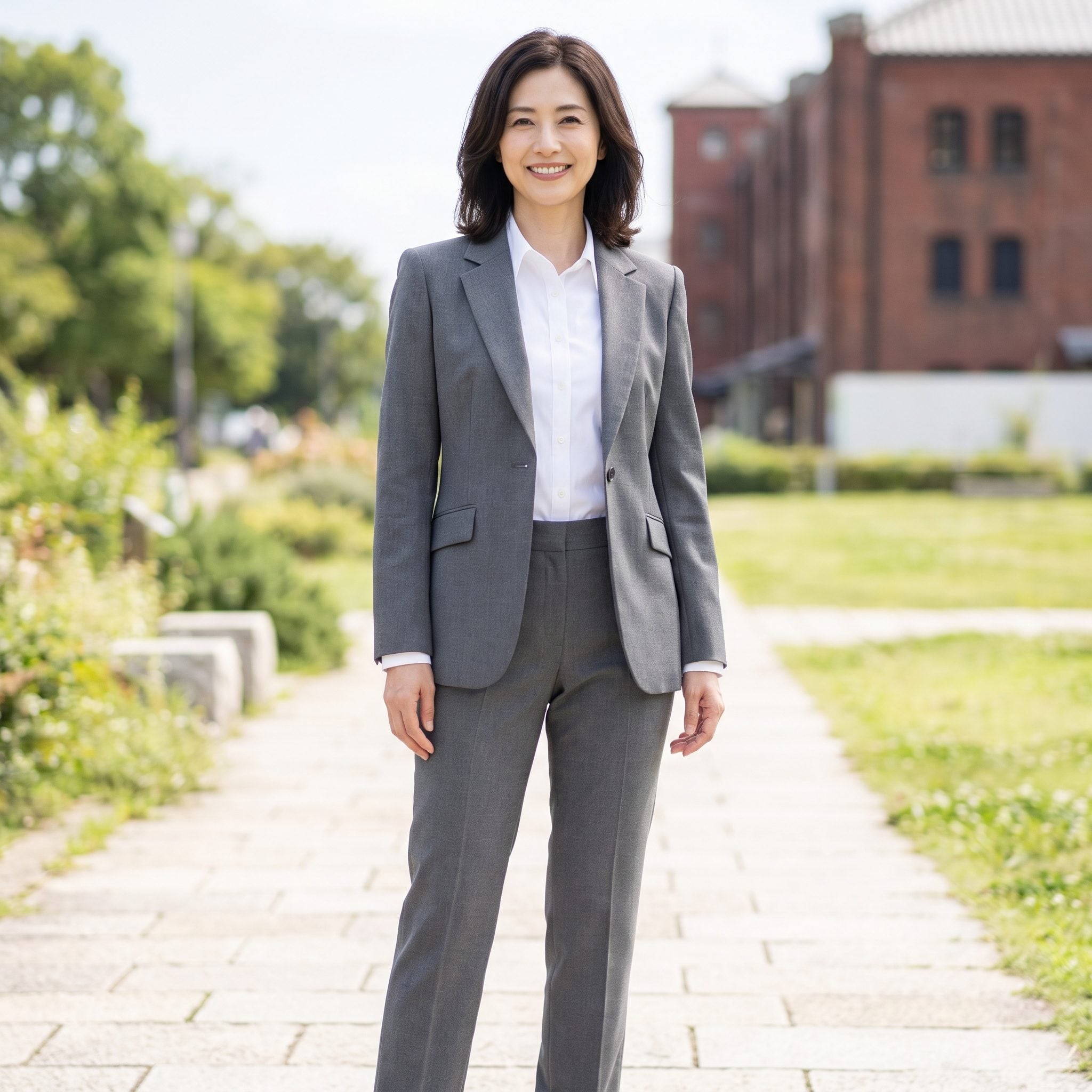 1985 white shirt with a navy shoulder-padded blazer