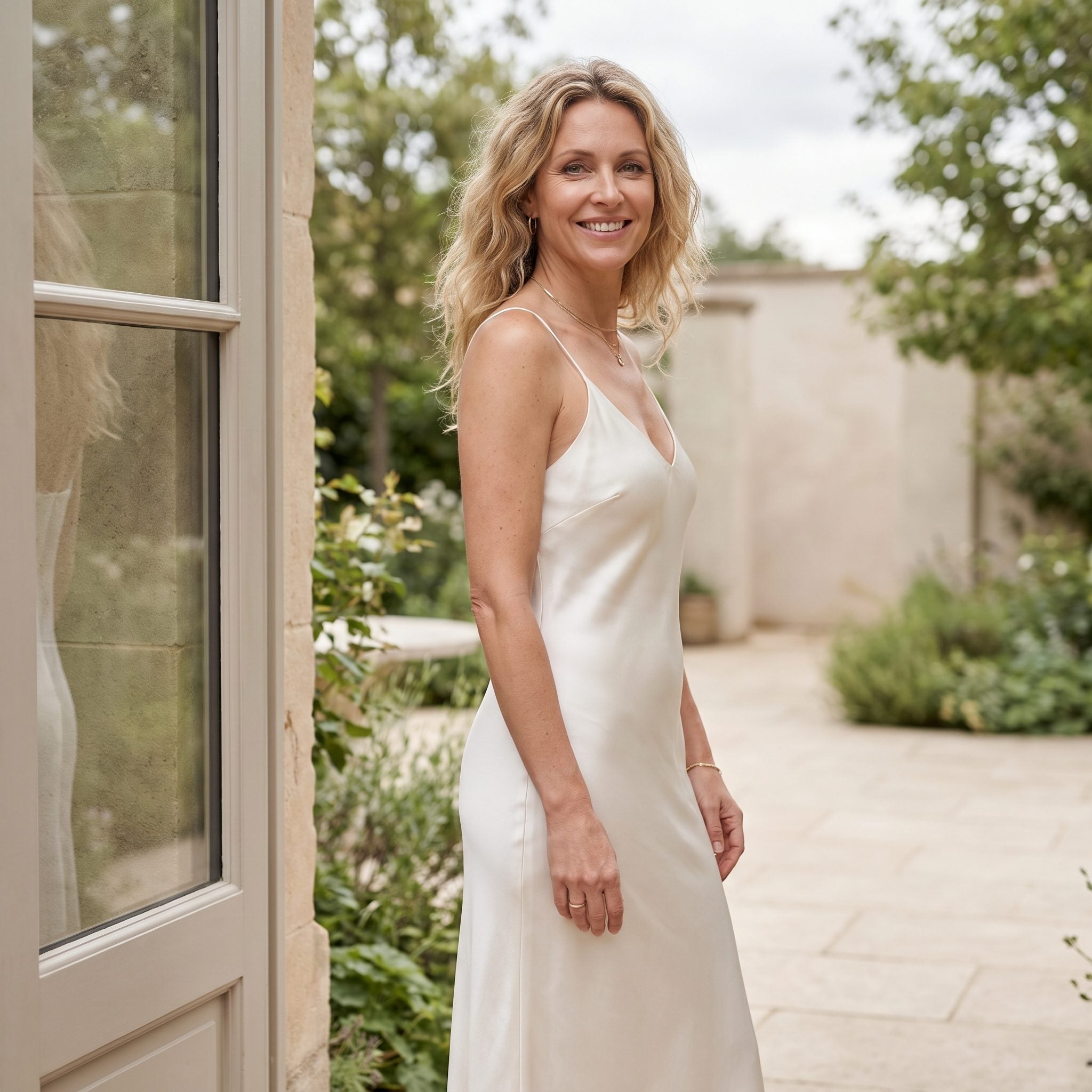 1990s minimalist satin slip gown with a fluid bias-cut silhouette