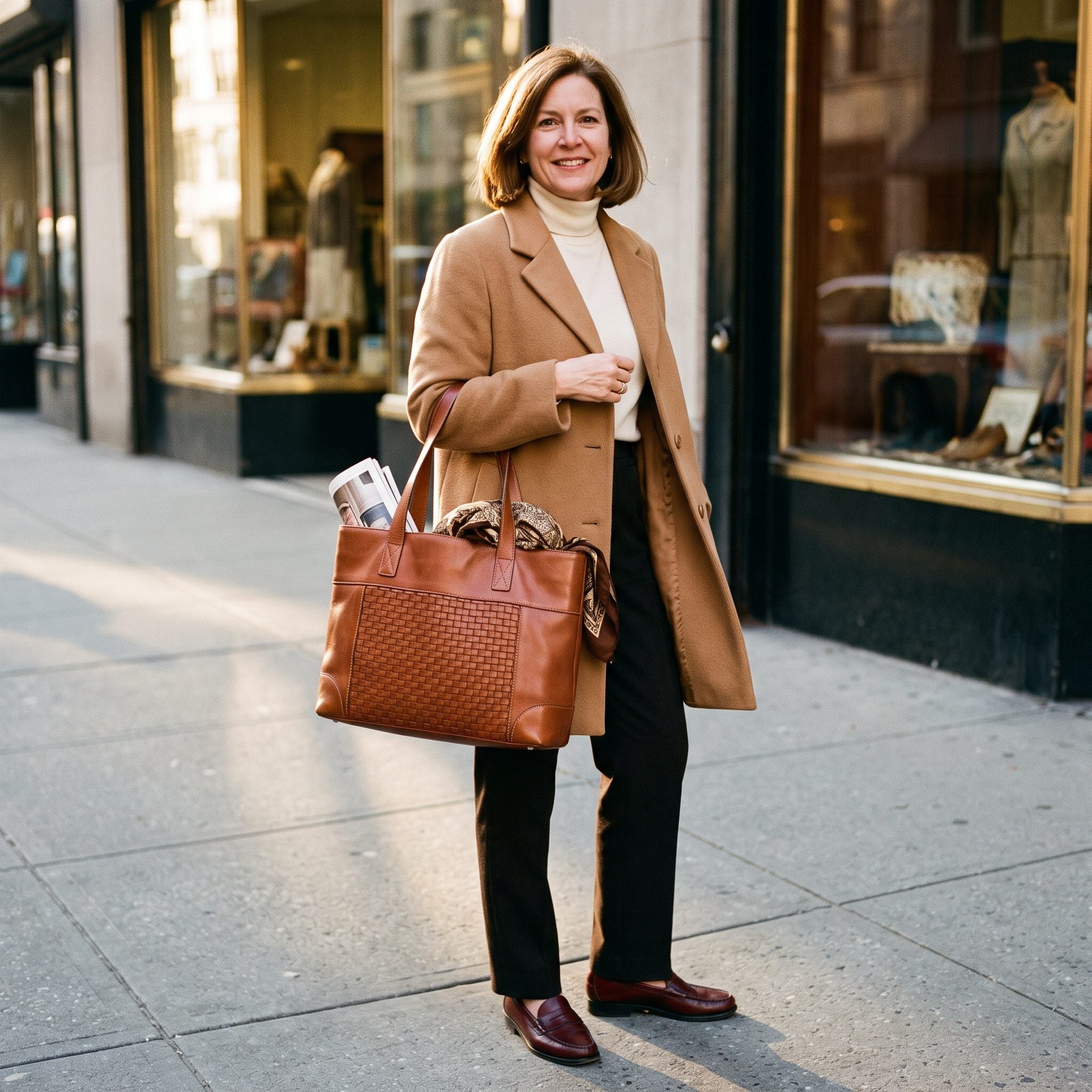 1990s cognac woven leather tote handbag