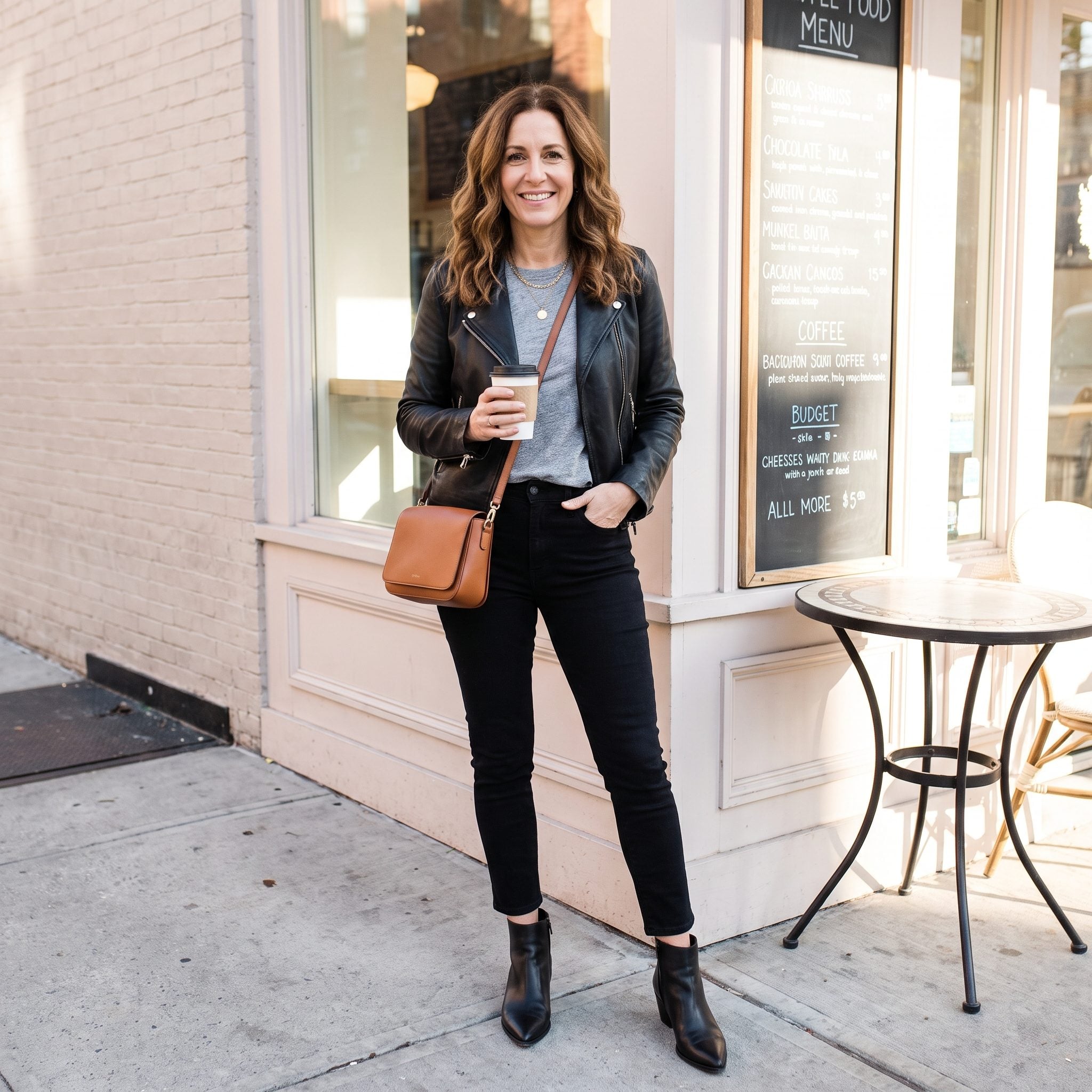2016: The Black Skinny and Moto Jacket That Made Getting Coffee Look Deliberate