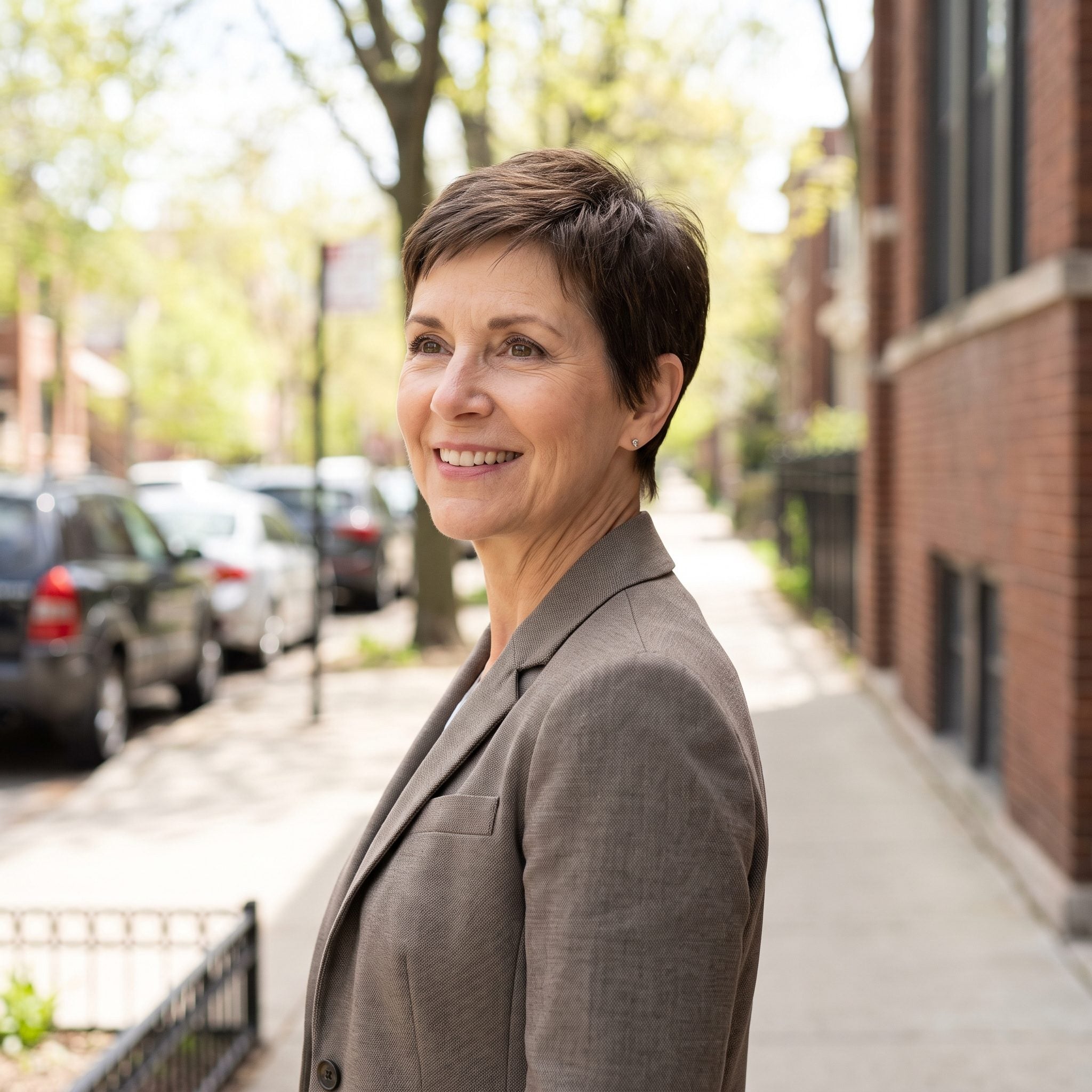Woman wearing a pixie whose height and width emphasize rather than balance the proportions of her face