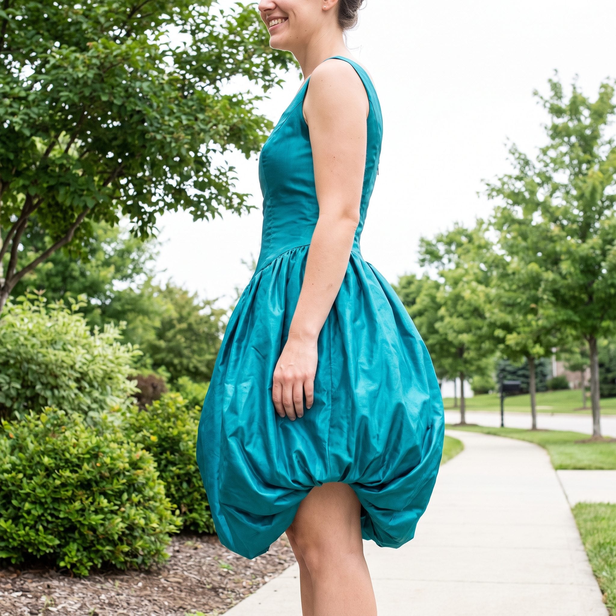 1980s hot-pink satin bubble-skirt prom dress