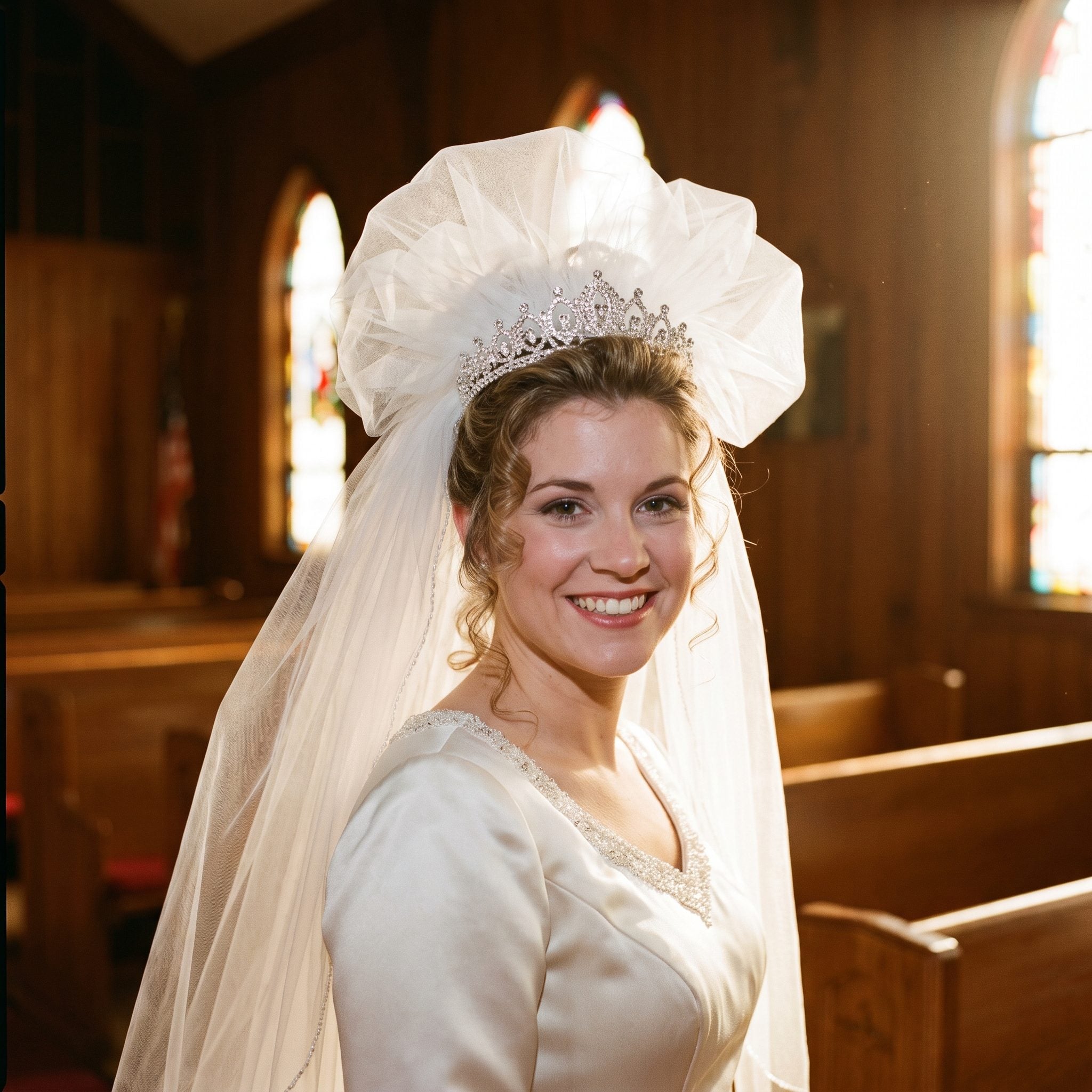 The Tiara Holding Up a Pouf Veil the Size of a Weather System