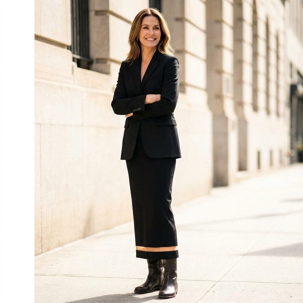 The All-Black Skirt and Boot Undone by One Bright Strip of Bare Leg