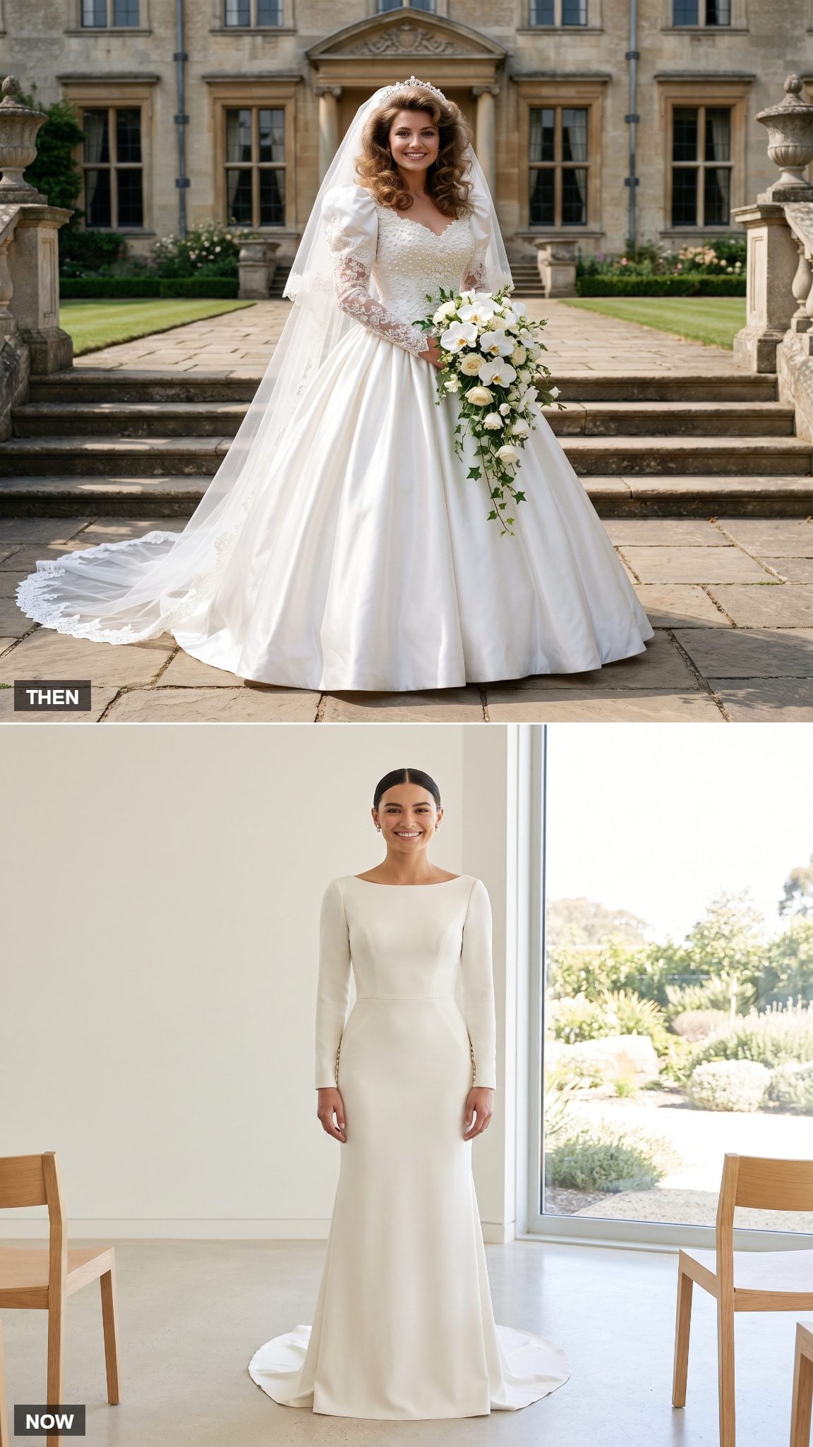 Beaded Long-Sleeve Ball Gown to Sleek Long-Sleeve Sheath