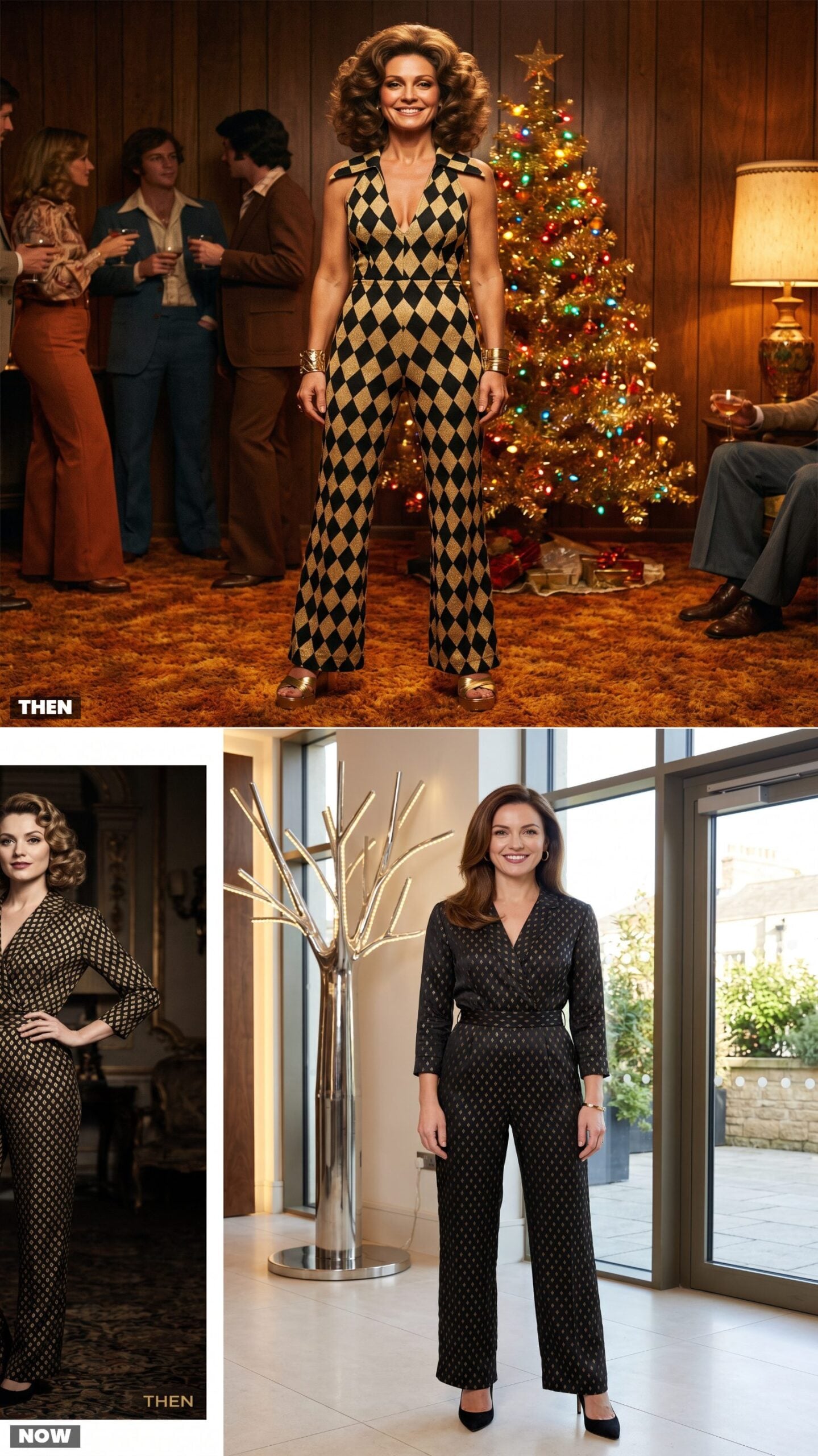 The Black-and-Gold Harlequin-Print Jumpsuit