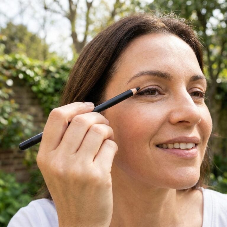 putting on black eyeliner