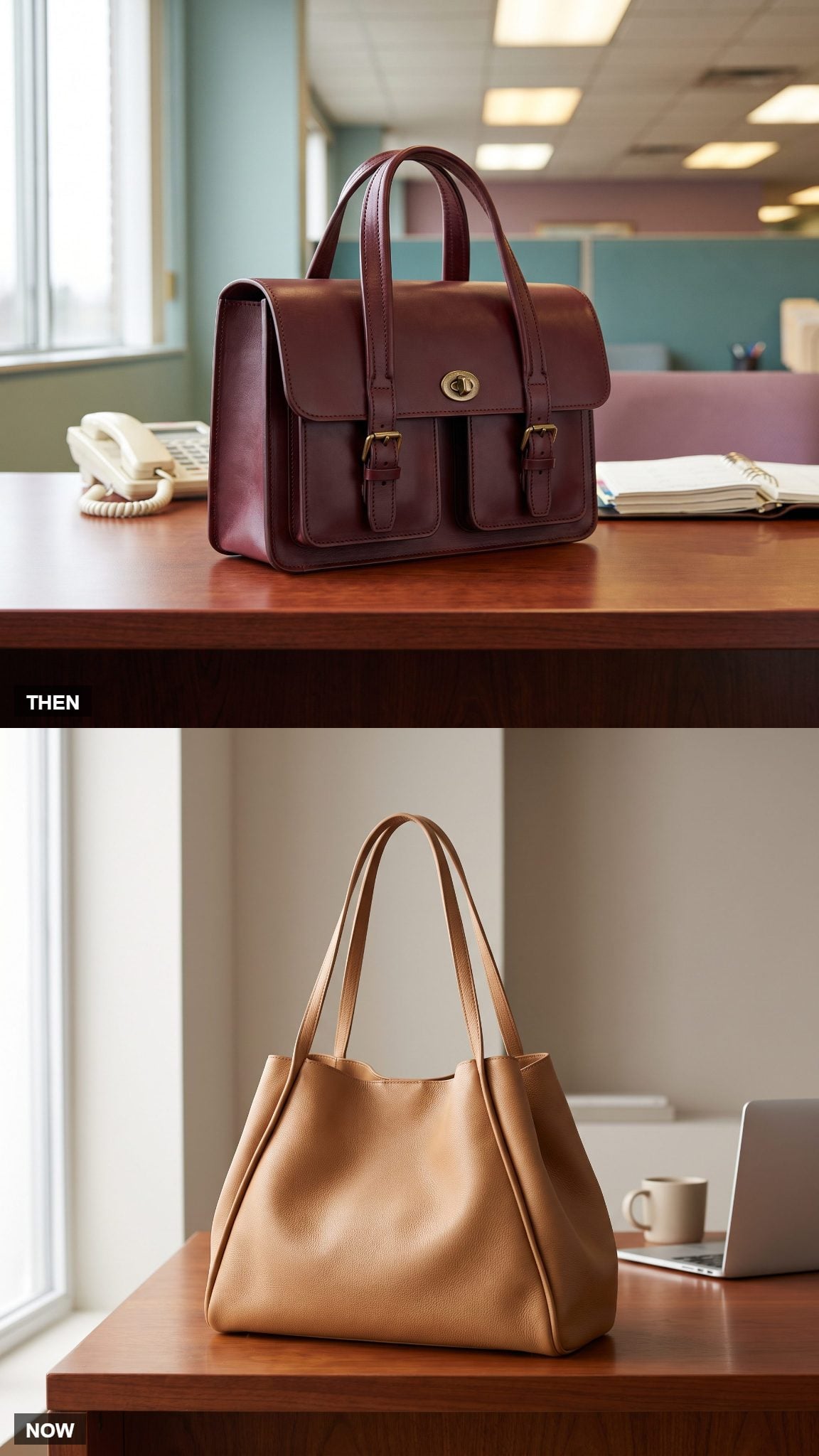 Boxy Leather Office Satchel → Soft Oversized Work Bag