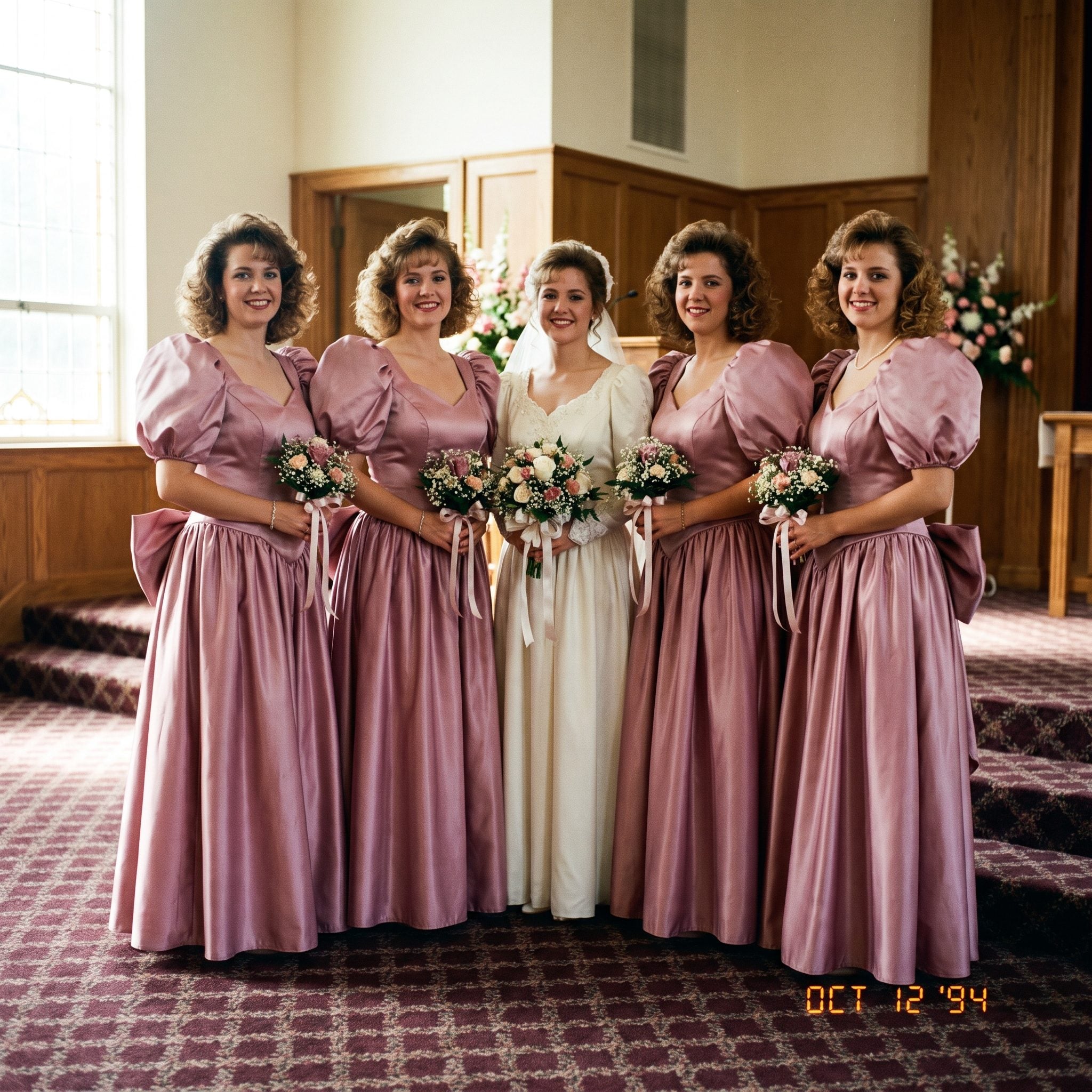 Bridesmaids in Puffed Sleeves and Giant Waist Bows