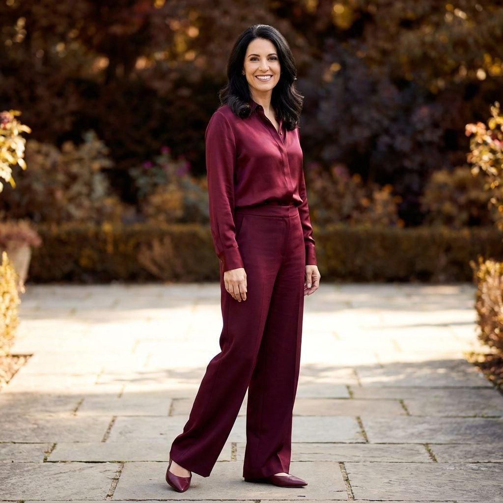 Burgundy Wide-Leg Trousers + Matching Pointed Flats