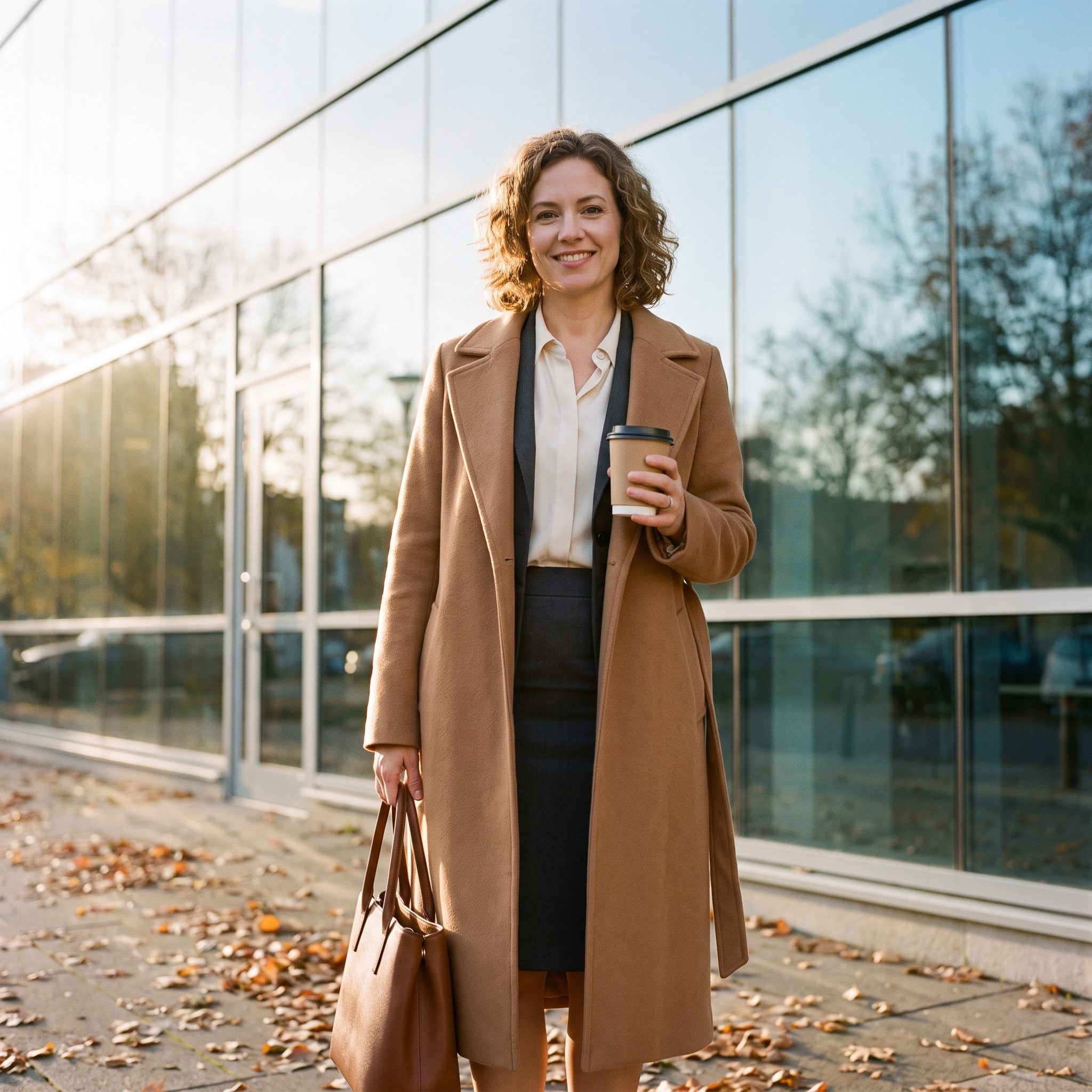 The Camel Wool Coat Worn Open, Belt Hanging Loose