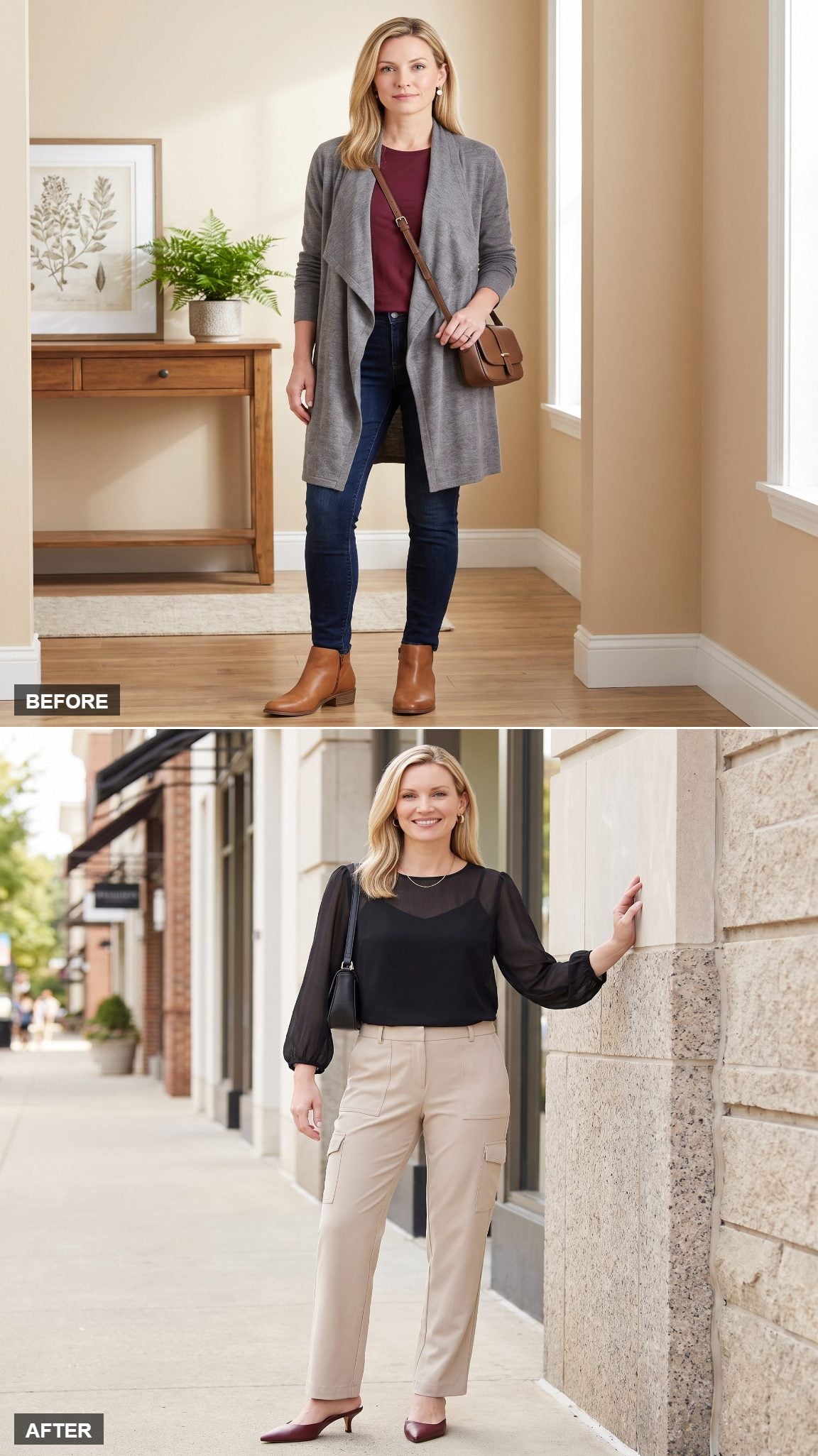 Cargo Pants Softened by a Sheer Chiffon Blouse