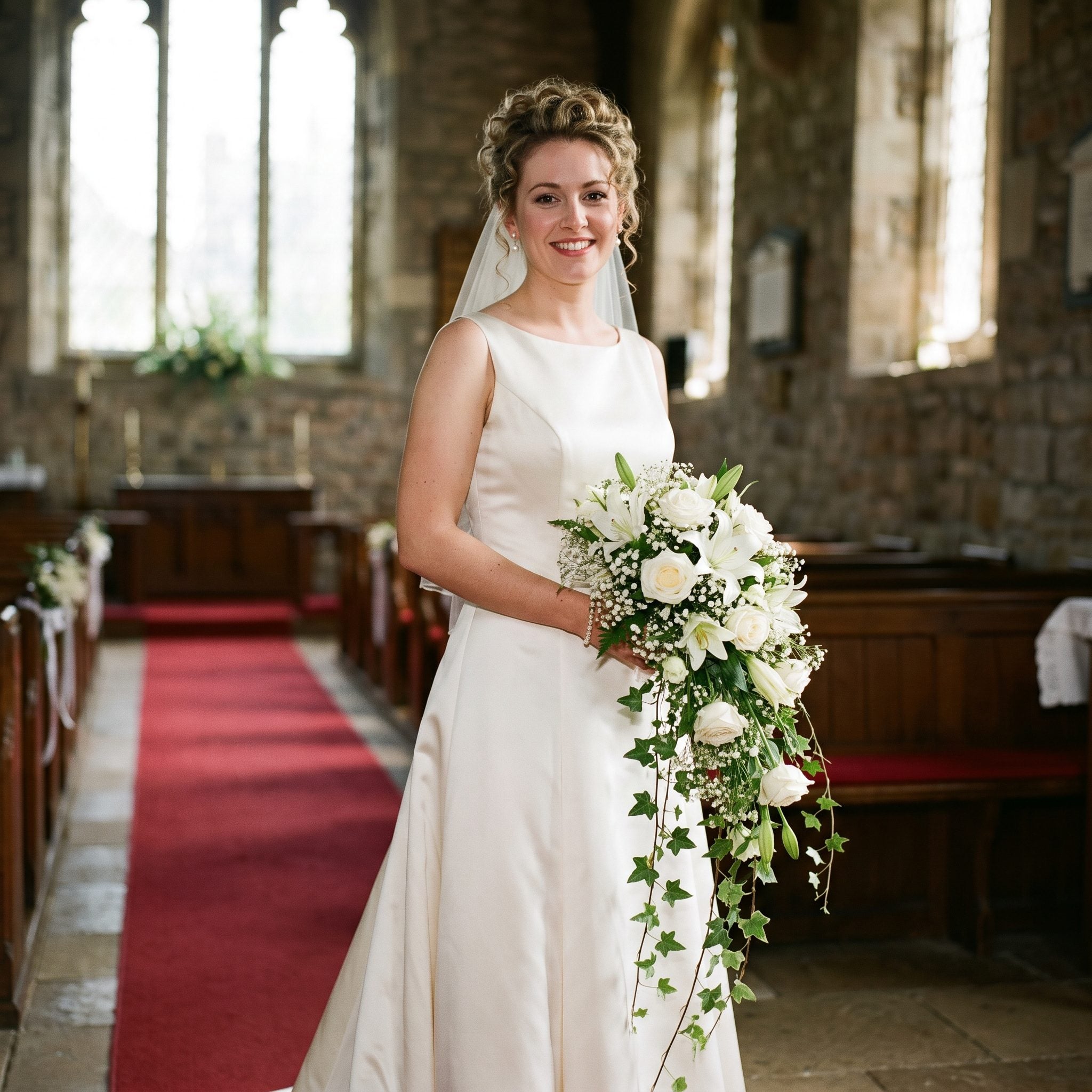 The Cascading Waterfall Bouquet That Trailed Halfway Down the Skirt