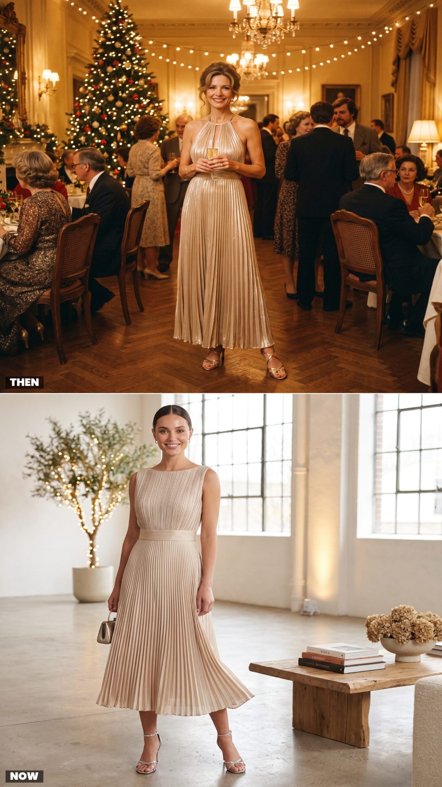 The Champagne Pleated Accordion Dress