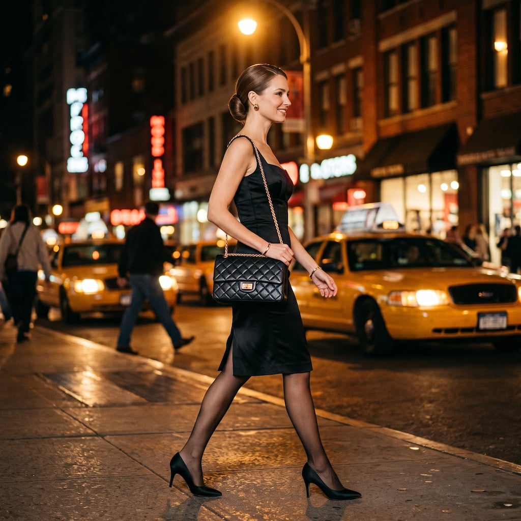 Chanel 2.55 quilted lambskin flap bag carried on a night out