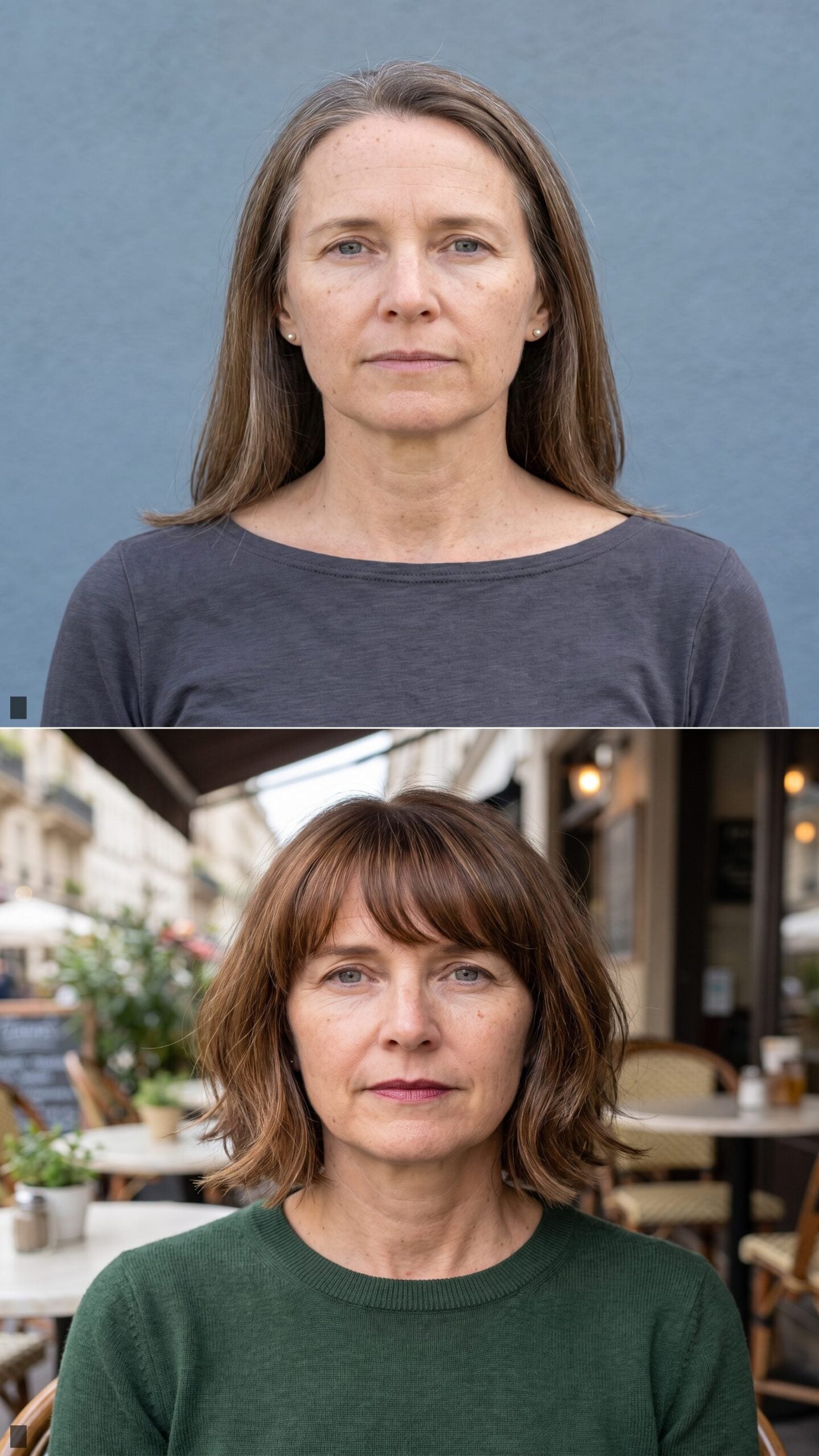 Chestnut French Bob with Rounded Fringe and Soft Interior Layers