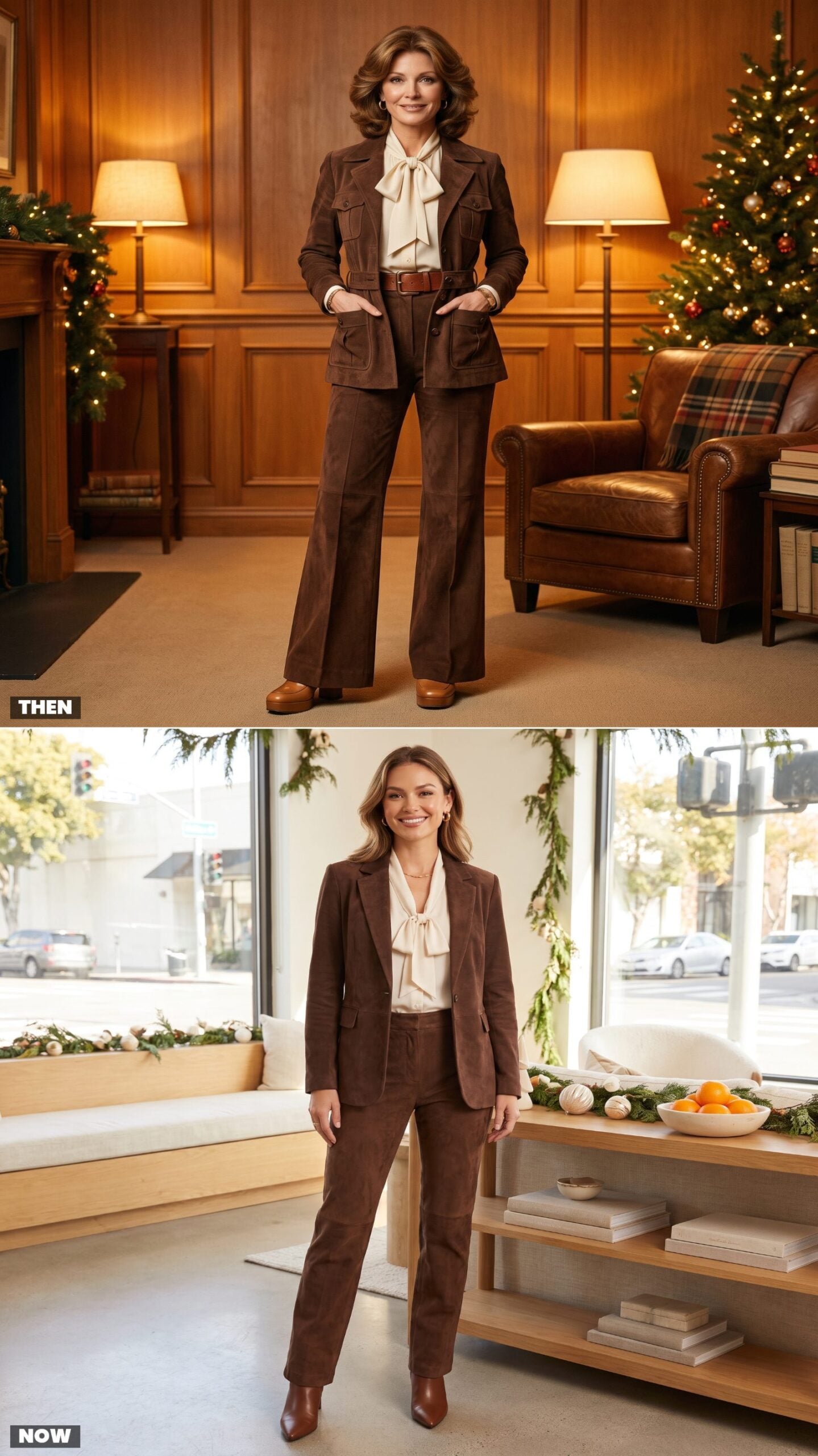The Chocolate-Brown Suede Pantsuit