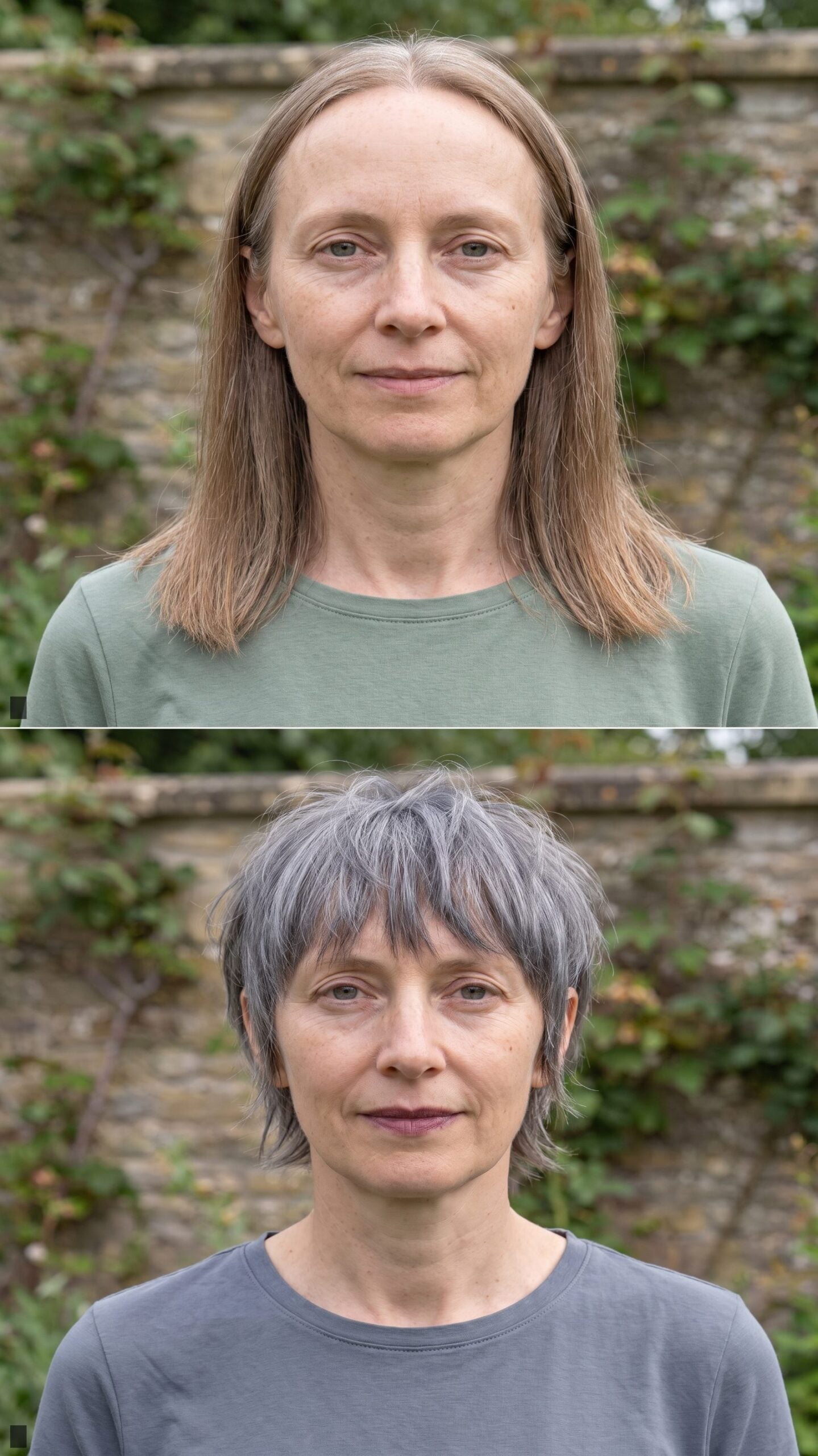 Choppy Crop with Disconnected Fringe in Smoky Steel Grey