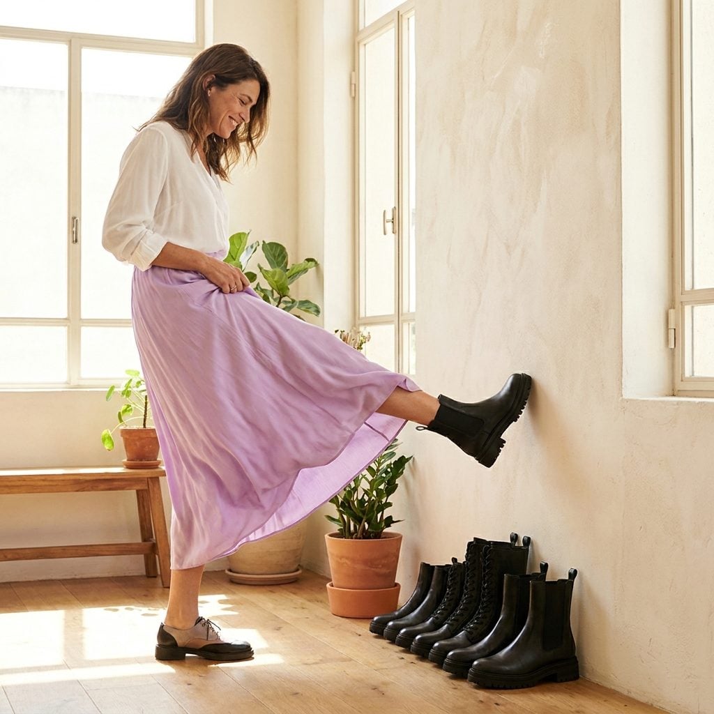 Chunky Lug Soles Turning a Delicate Skirt Bottom-Heavy