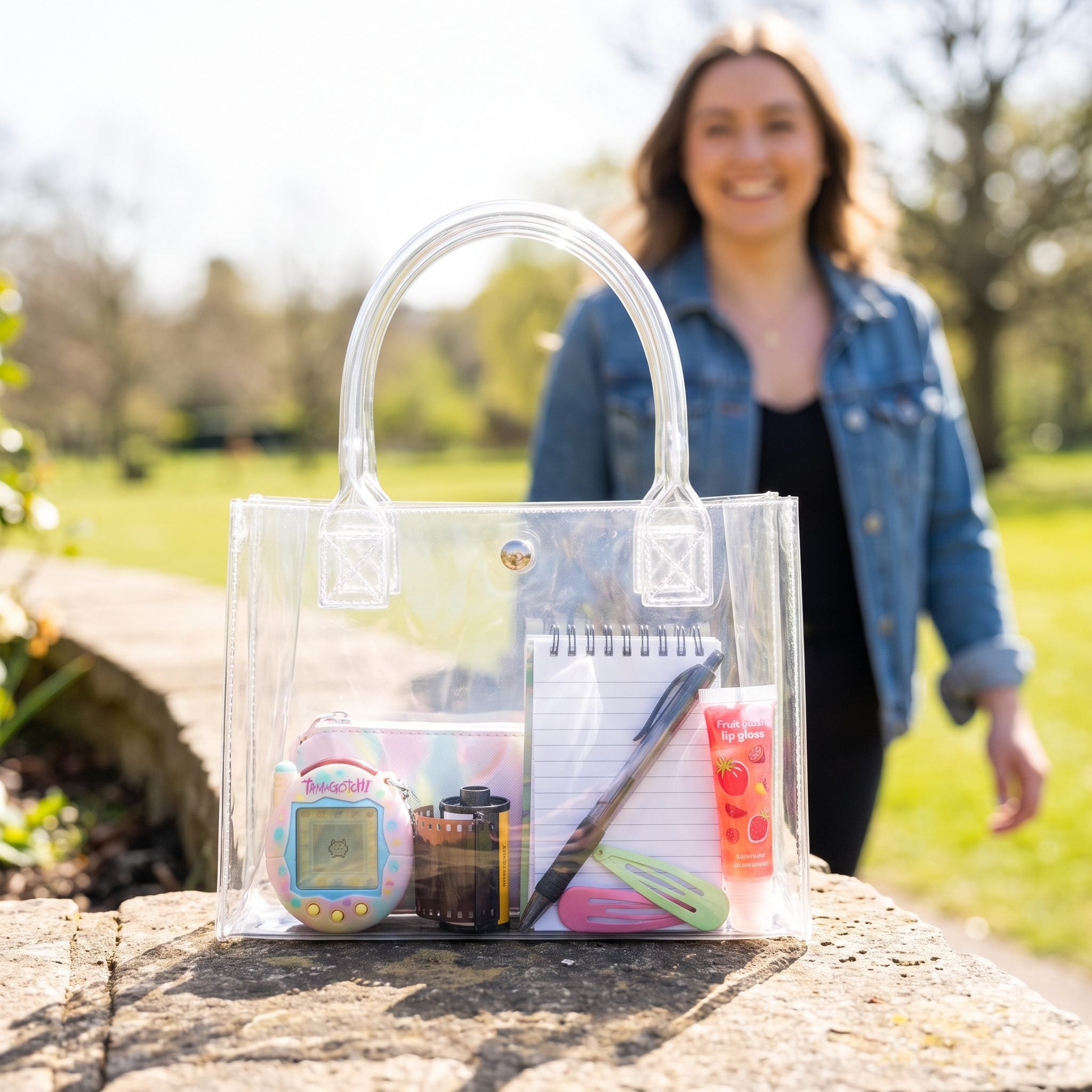 1990s transparent vinyl handbag with inner pouch