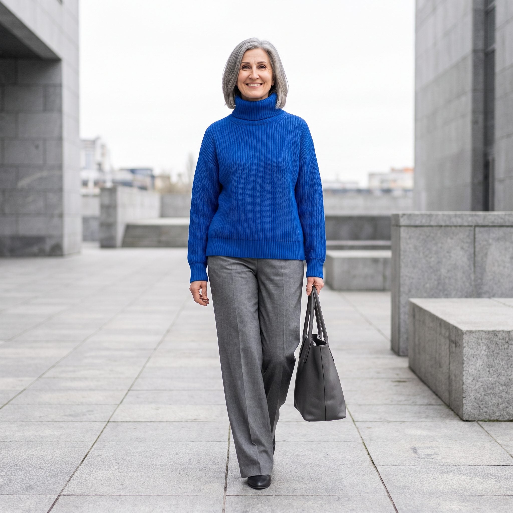 Cobalt Turtleneck With Menswear Trousers