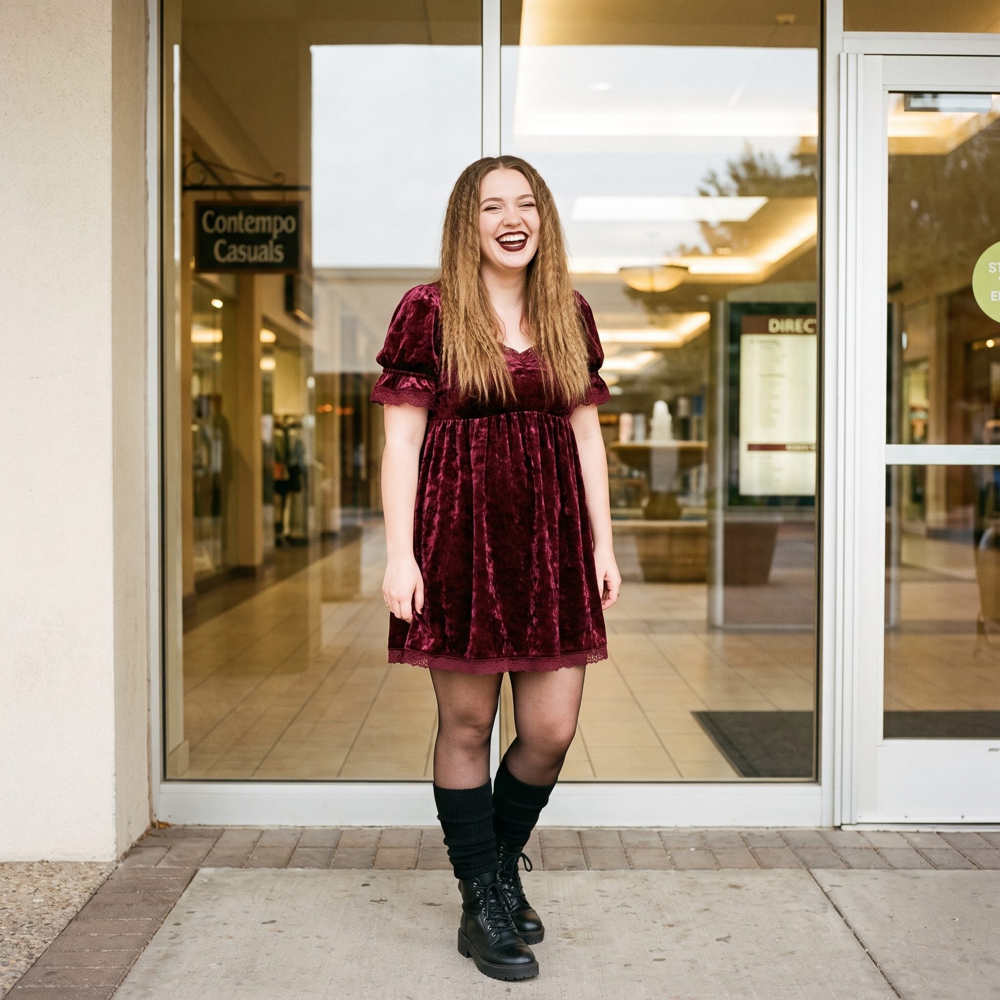 The Contempo Casuals Crushed Velvet Babydoll Dress You Wore With Combat Boots