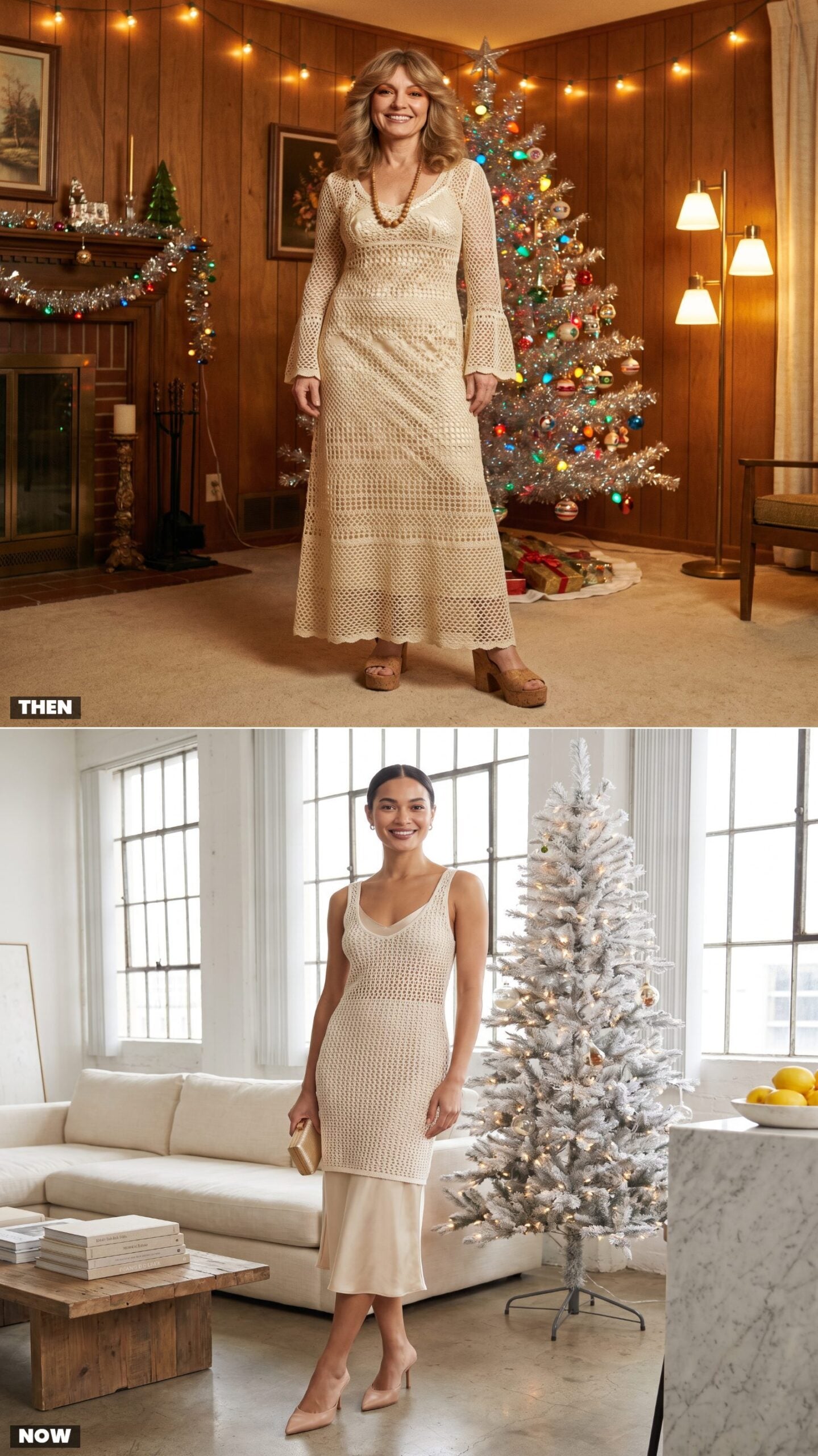 The Cream Crochet Maxi Over a Satin Slip