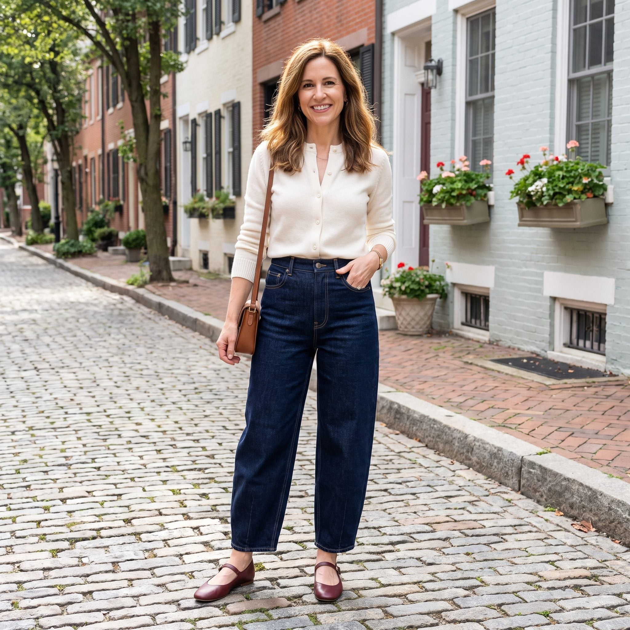 Cropped Balloon Jeans + Mary Jane Flats