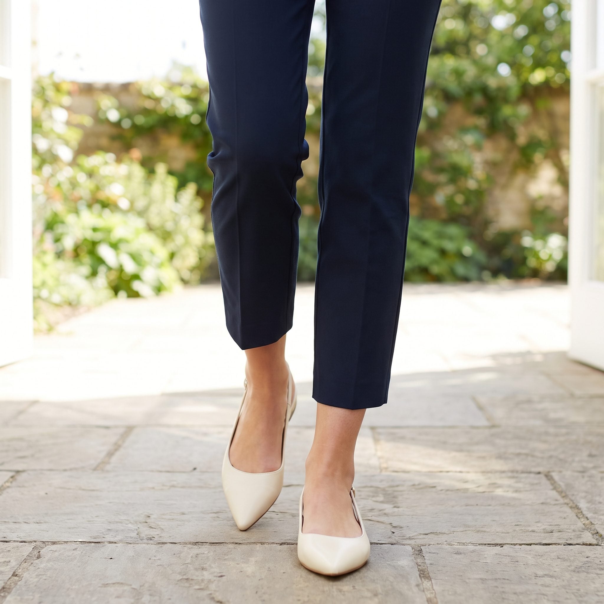 Cropped Cigarette Trousers + Pointed Slingback Flats