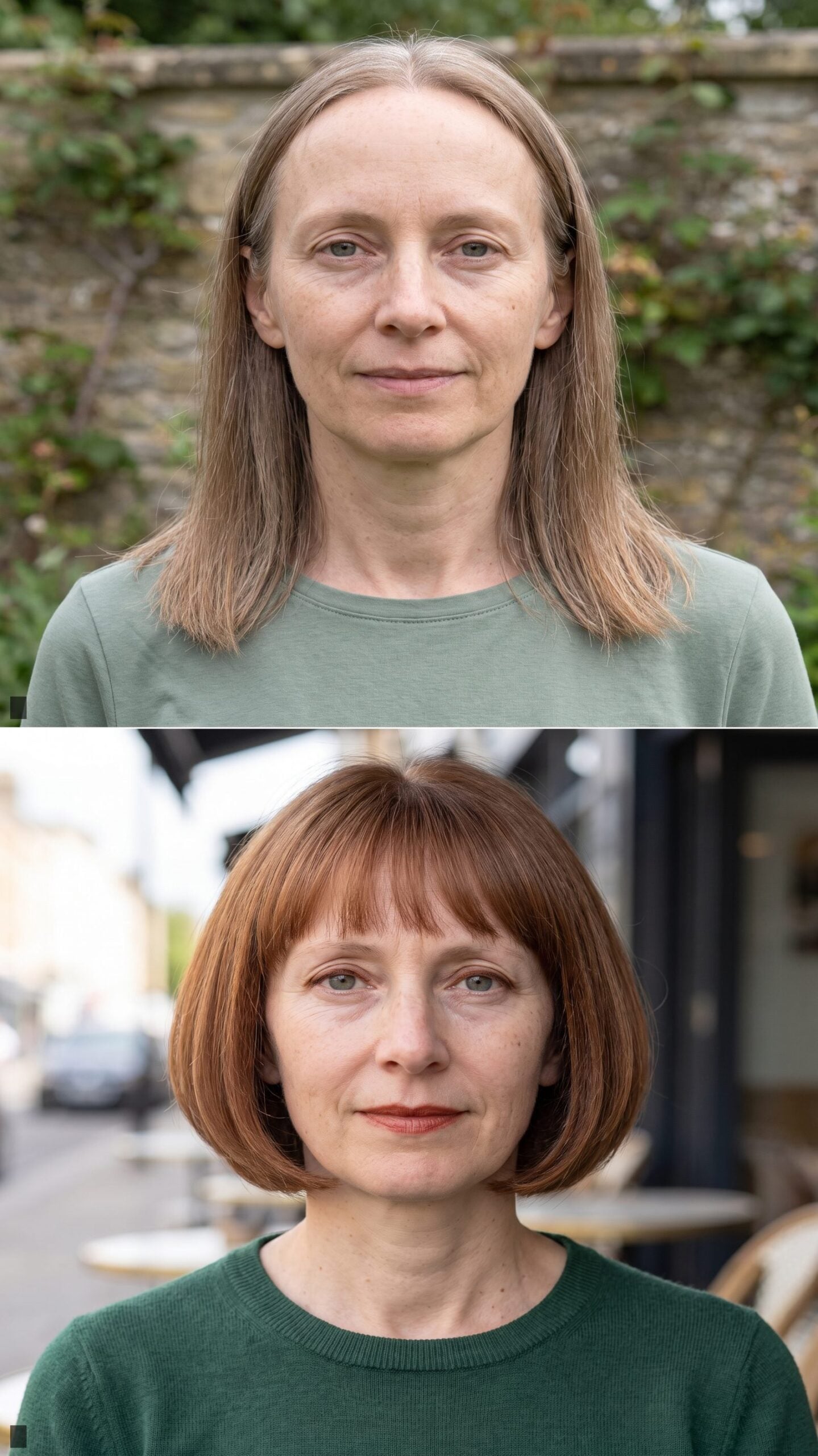 Cropped French Bob with Micro Fringe in Warm Cinnamon