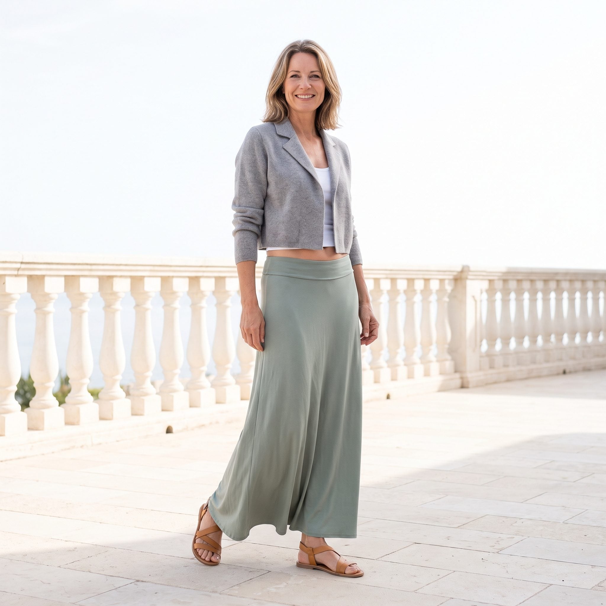 Cropped Jacket + Low-Slung Maxi Skirt, The Stretched Middle