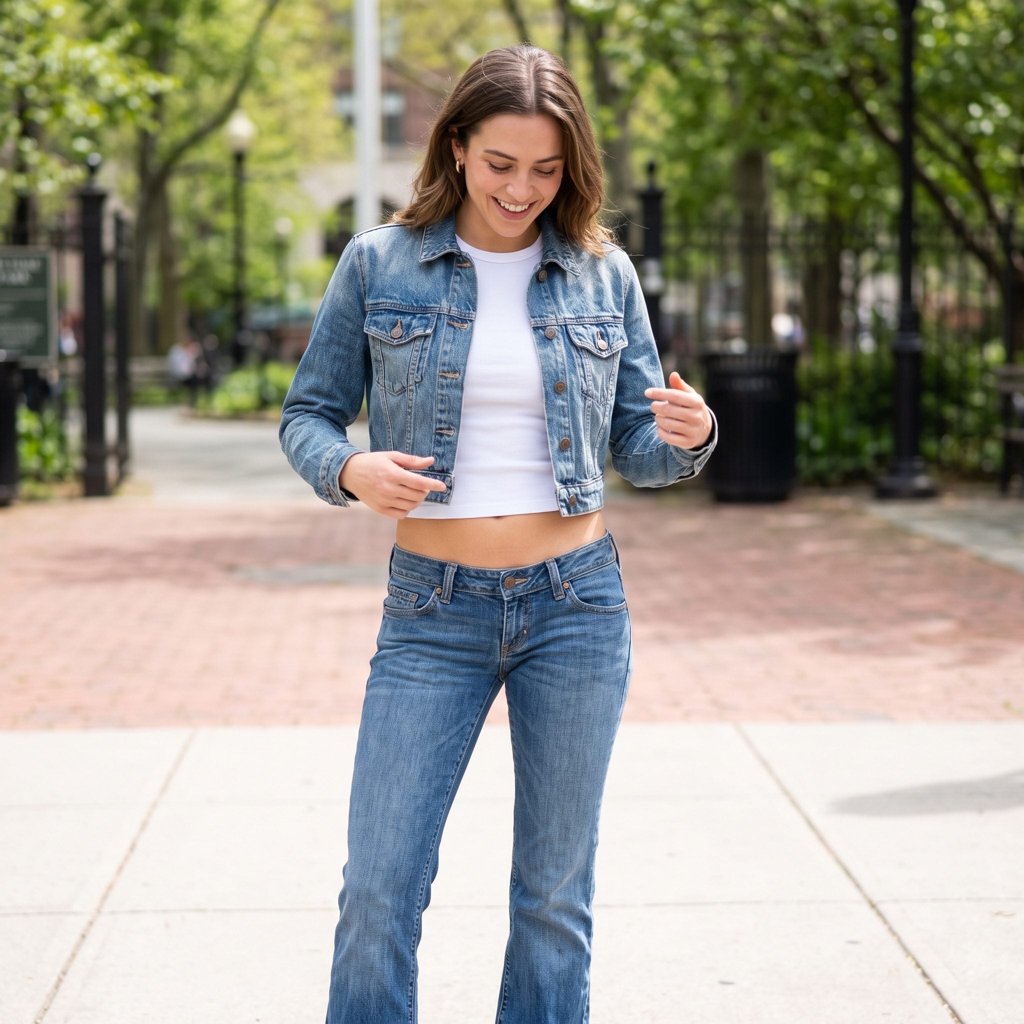 Cropped Jacket With Ultra-Low-Rise Jeans and an Awkward Gap