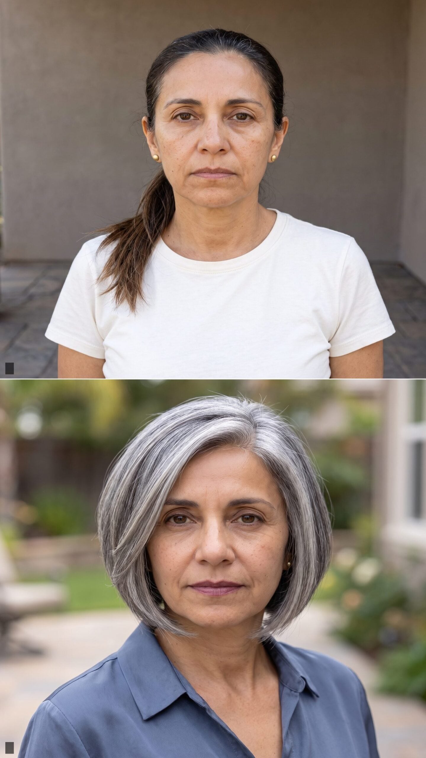 Cropped Silver-Fox Bob with a Deep Diagonal Part
