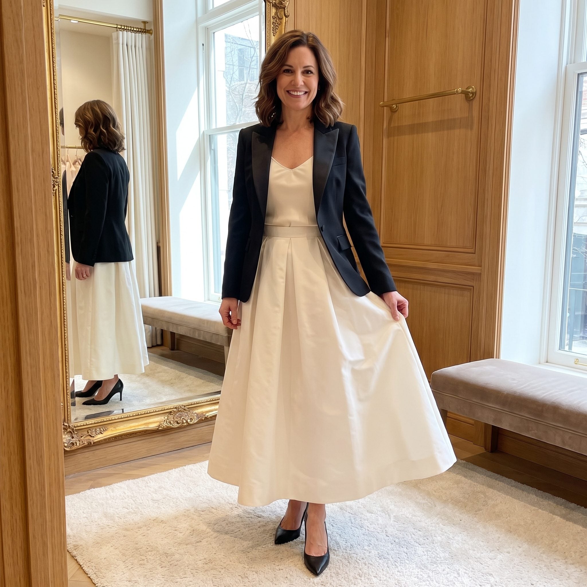 Cropped Tuxedo Jacket + Full Skirt