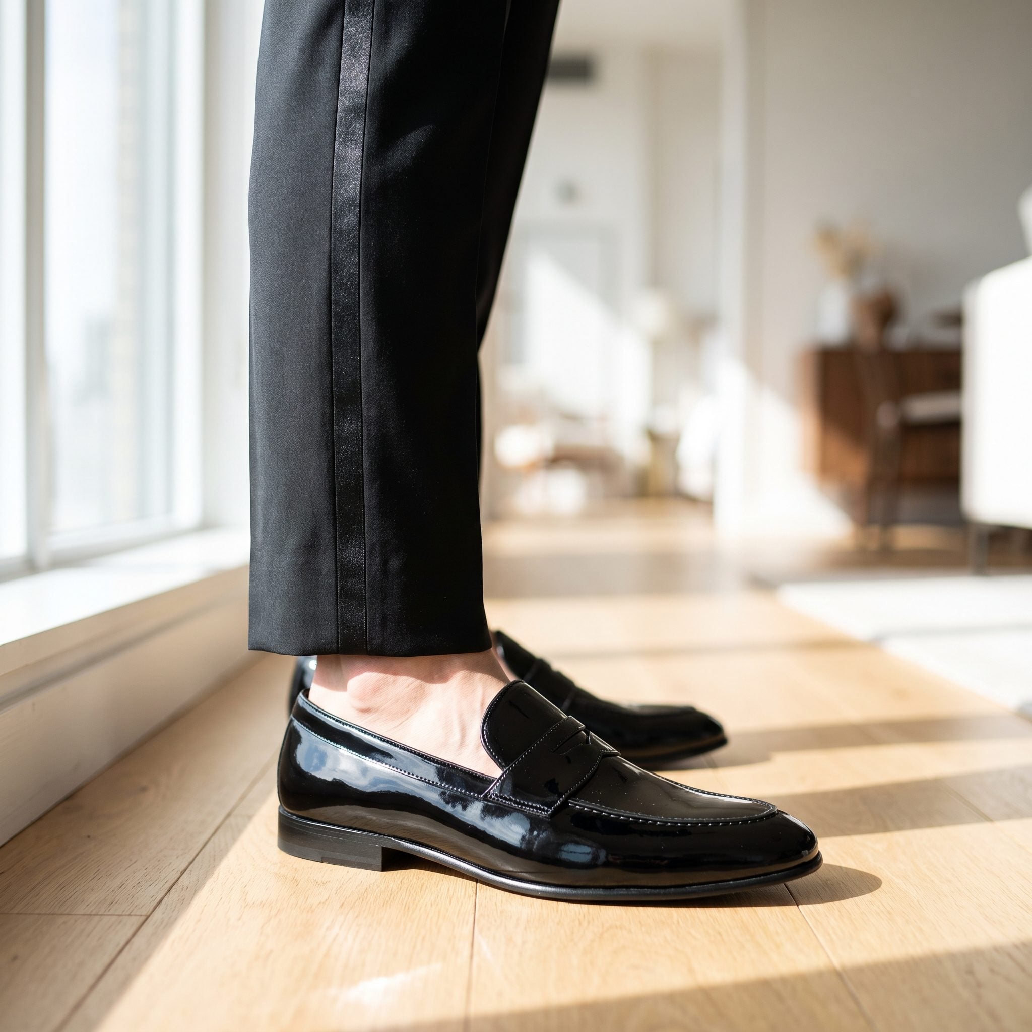 Cropped Tuxedo Trousers + Patent Loafers