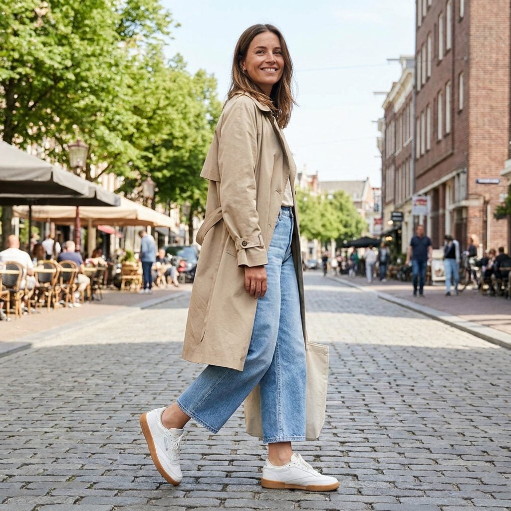 Cropped Wide-Leg Jeans + Slim Retro Sneakers
