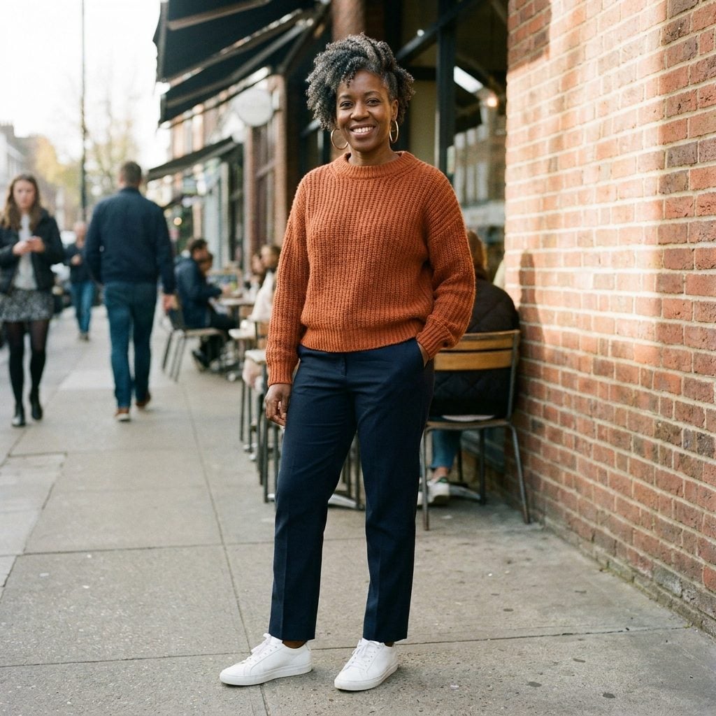 Black woman with short natural coils cut uneven and higher on one side from shrinkage.