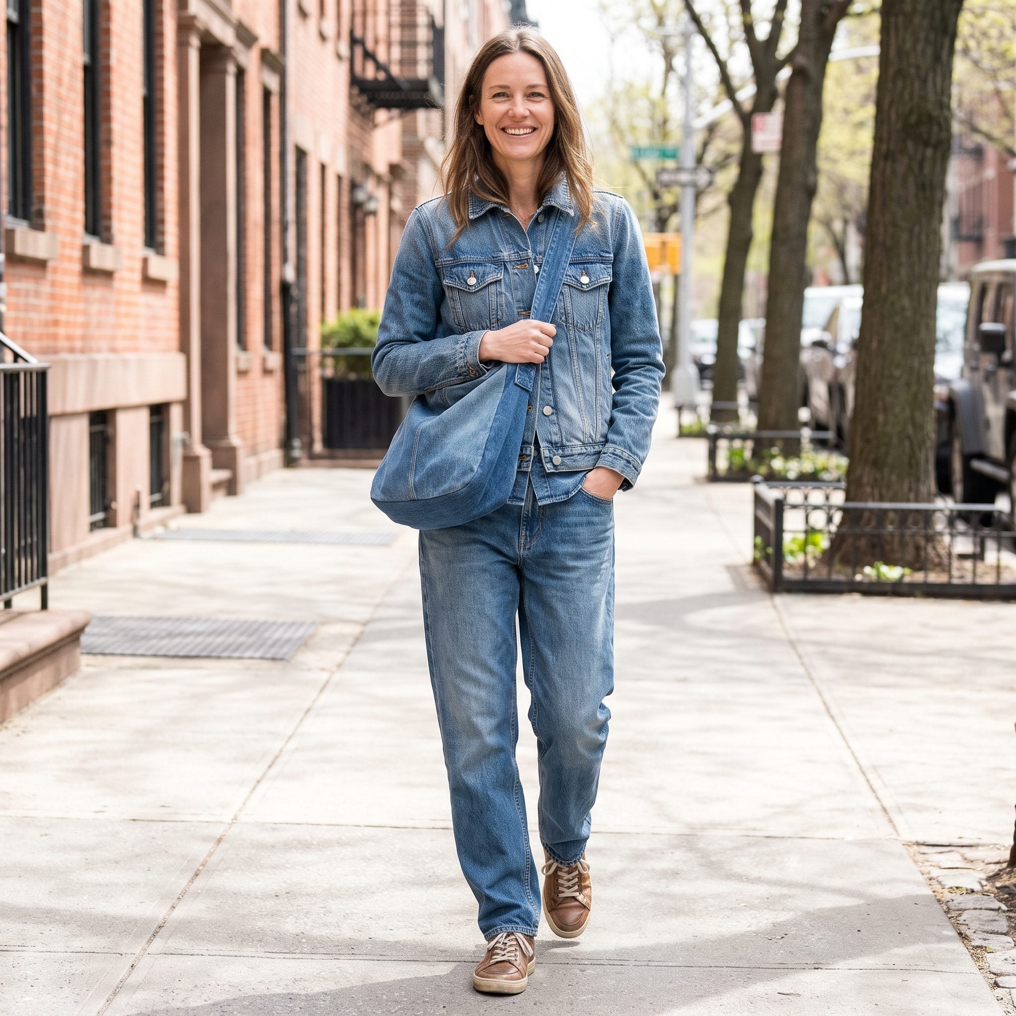 1990s denim shoulder bag with contrast stitching