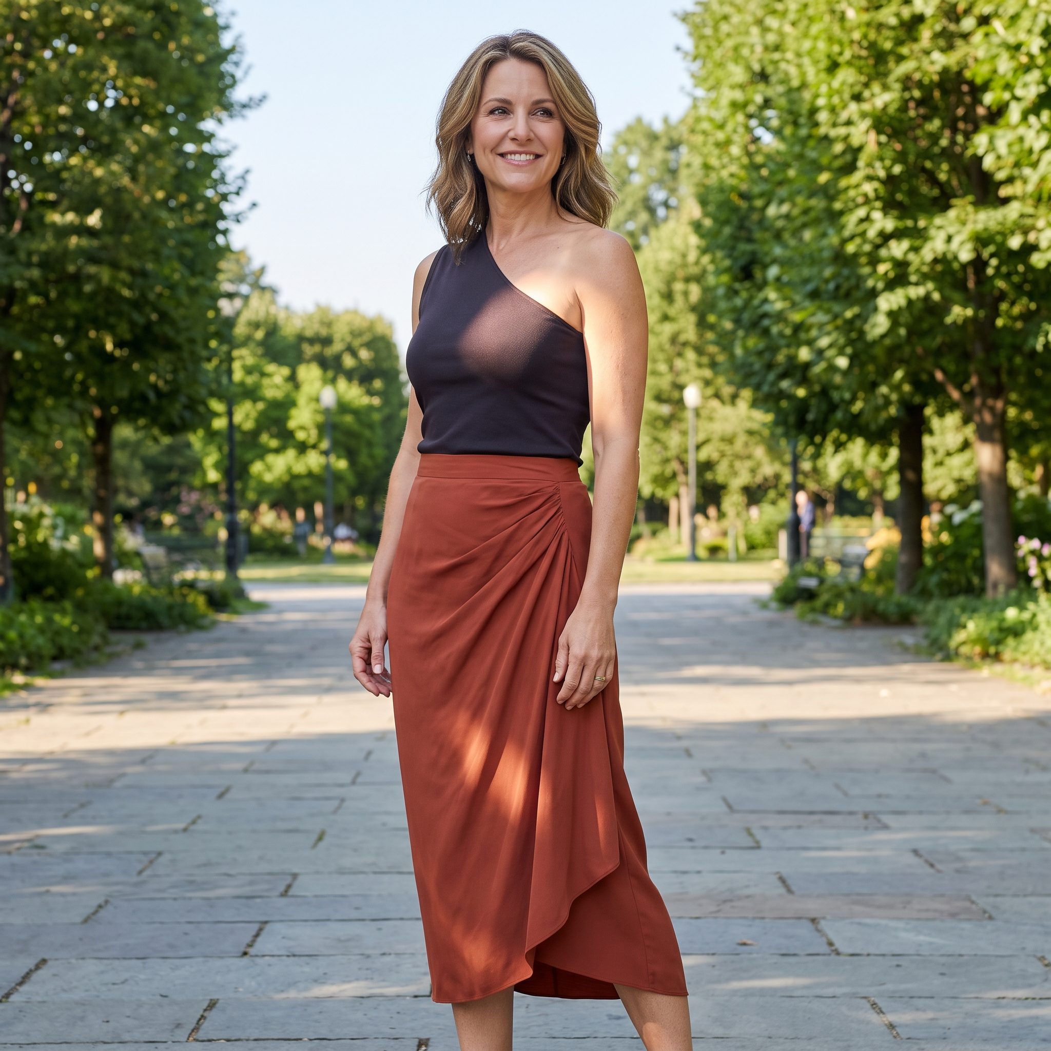 Draped Midi + One-Shoulder Top