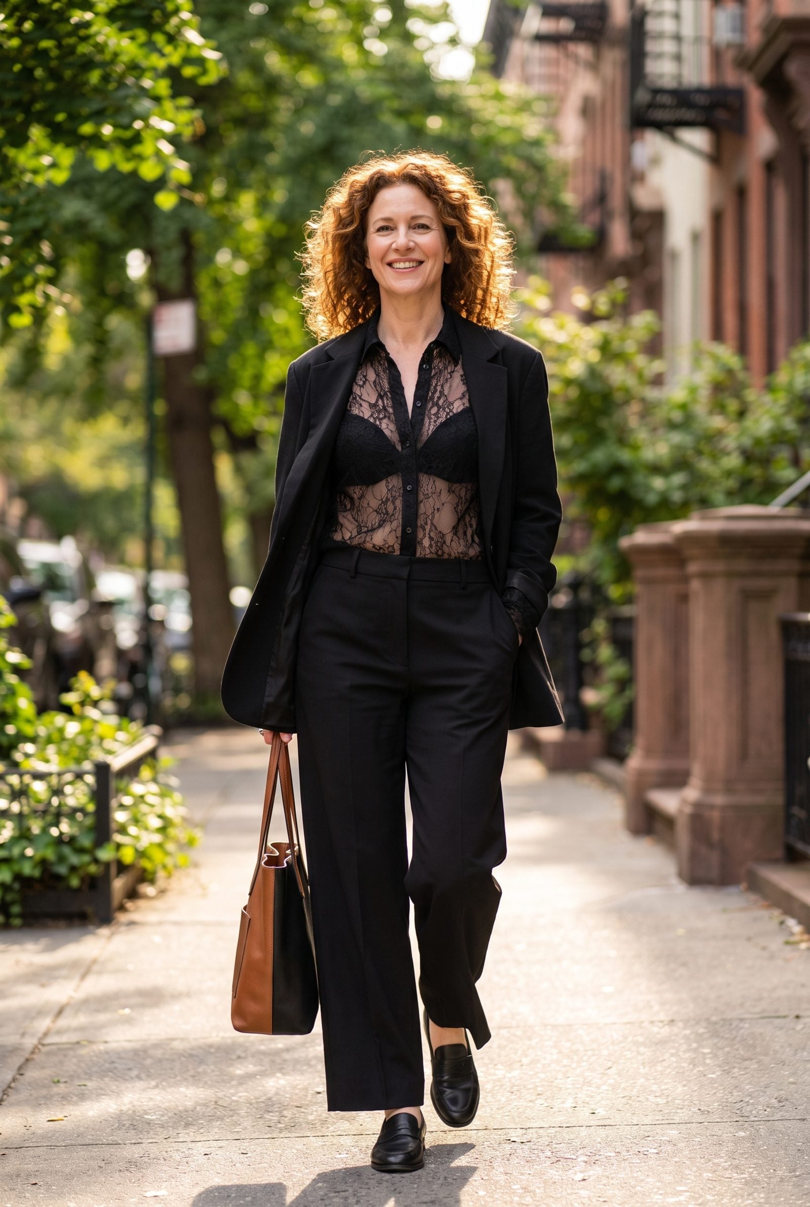 The Extremely Sheer Lace Blouse Over a Black Bra