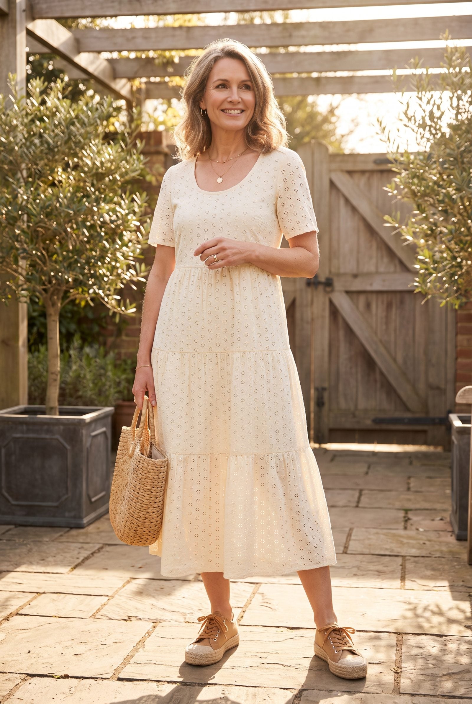 Eyelet Sundress With Espadrille-Style Sneakers: Chic