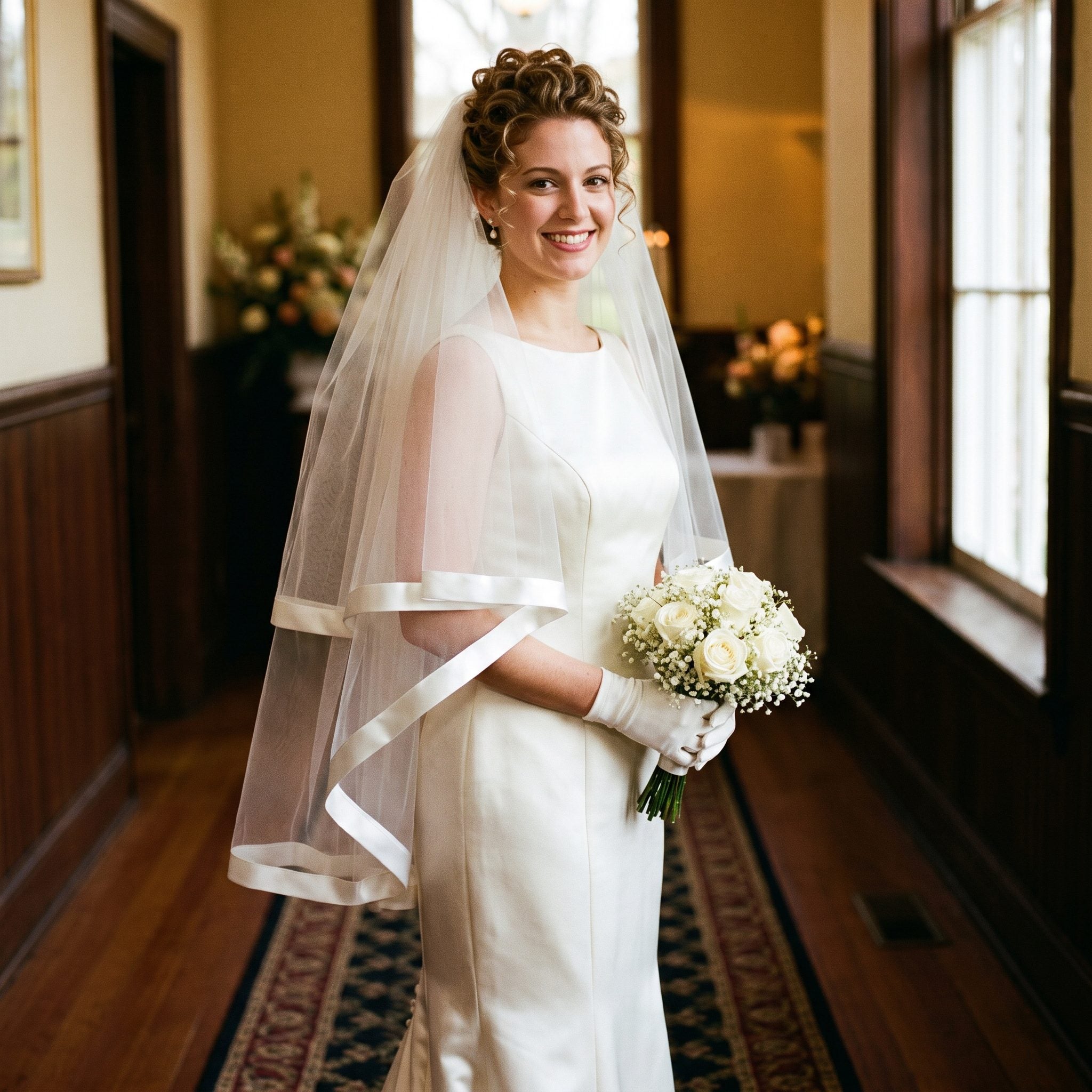 The Fingertip Veil Edged in Satin Ribbon You Could Spot From Space