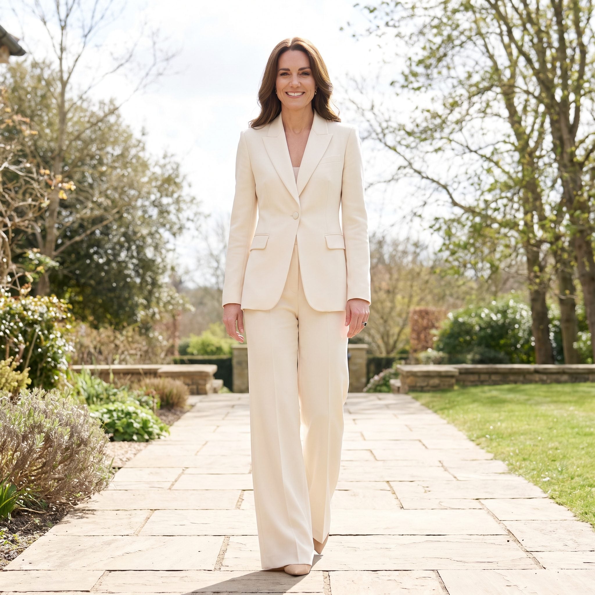 Floor-Length Wide-Leg Suit Trousers + Pointed Pumps
