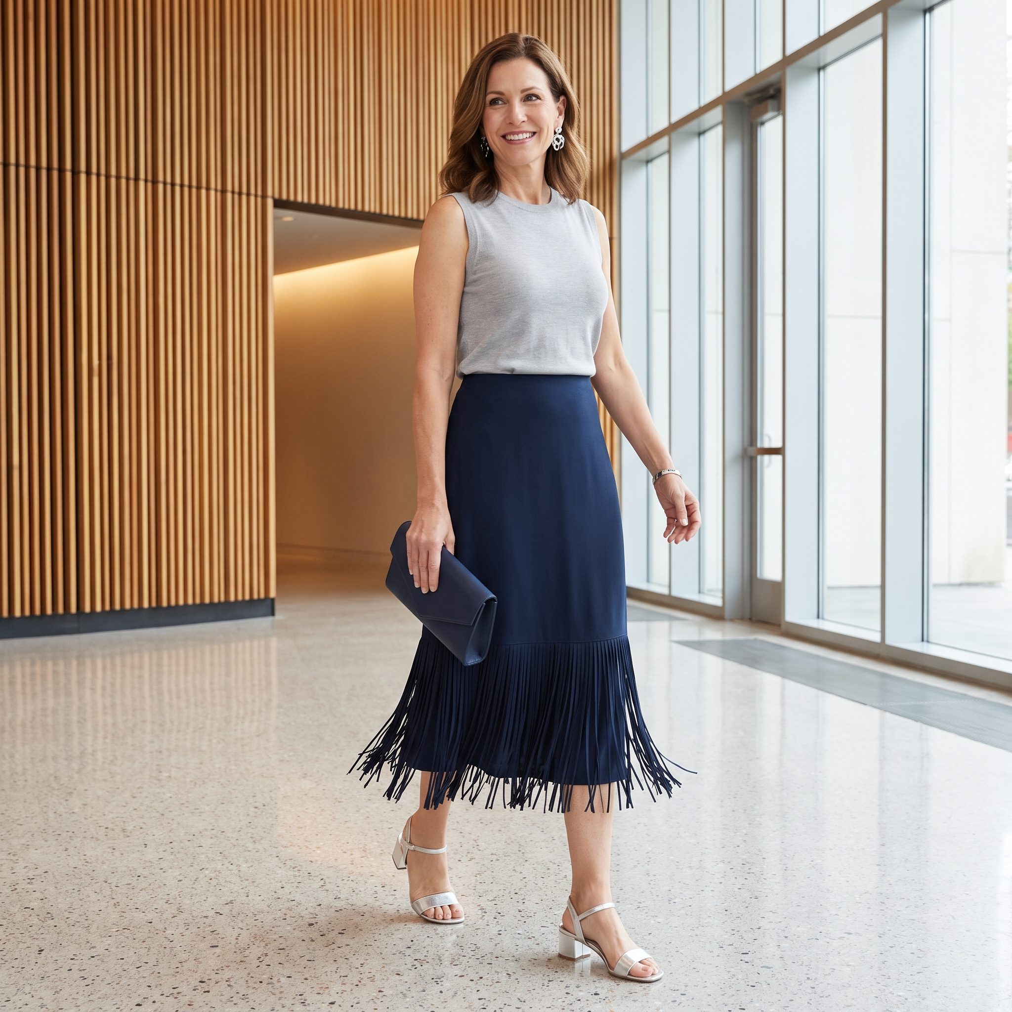 Fringed Midi + Minimal Sleeveless Knit